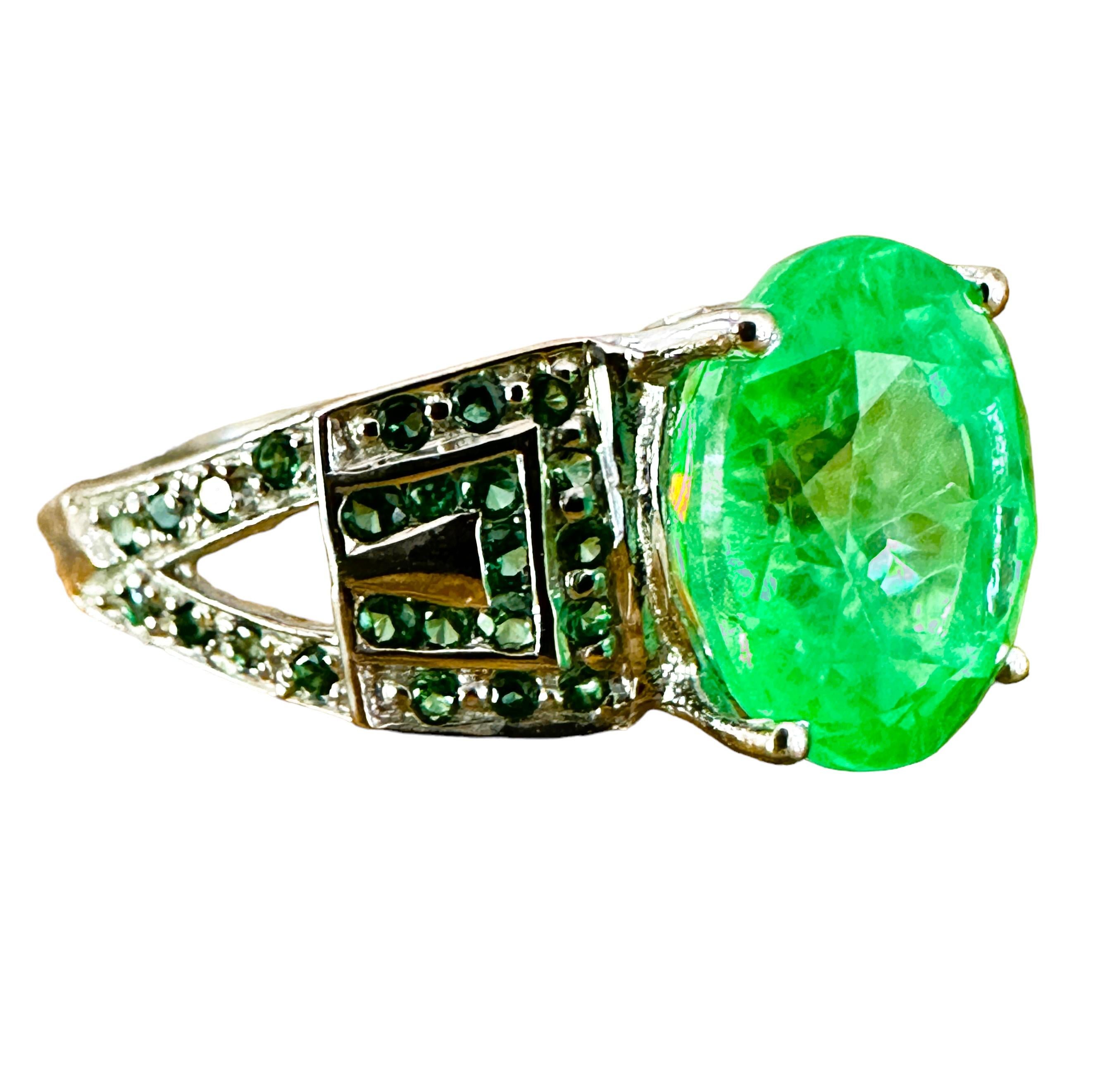 New African 4.0 Ct Emerald Green Garnet Sapphire & Tsavorite Sterling Ring  In New Condition In Eagan, MN