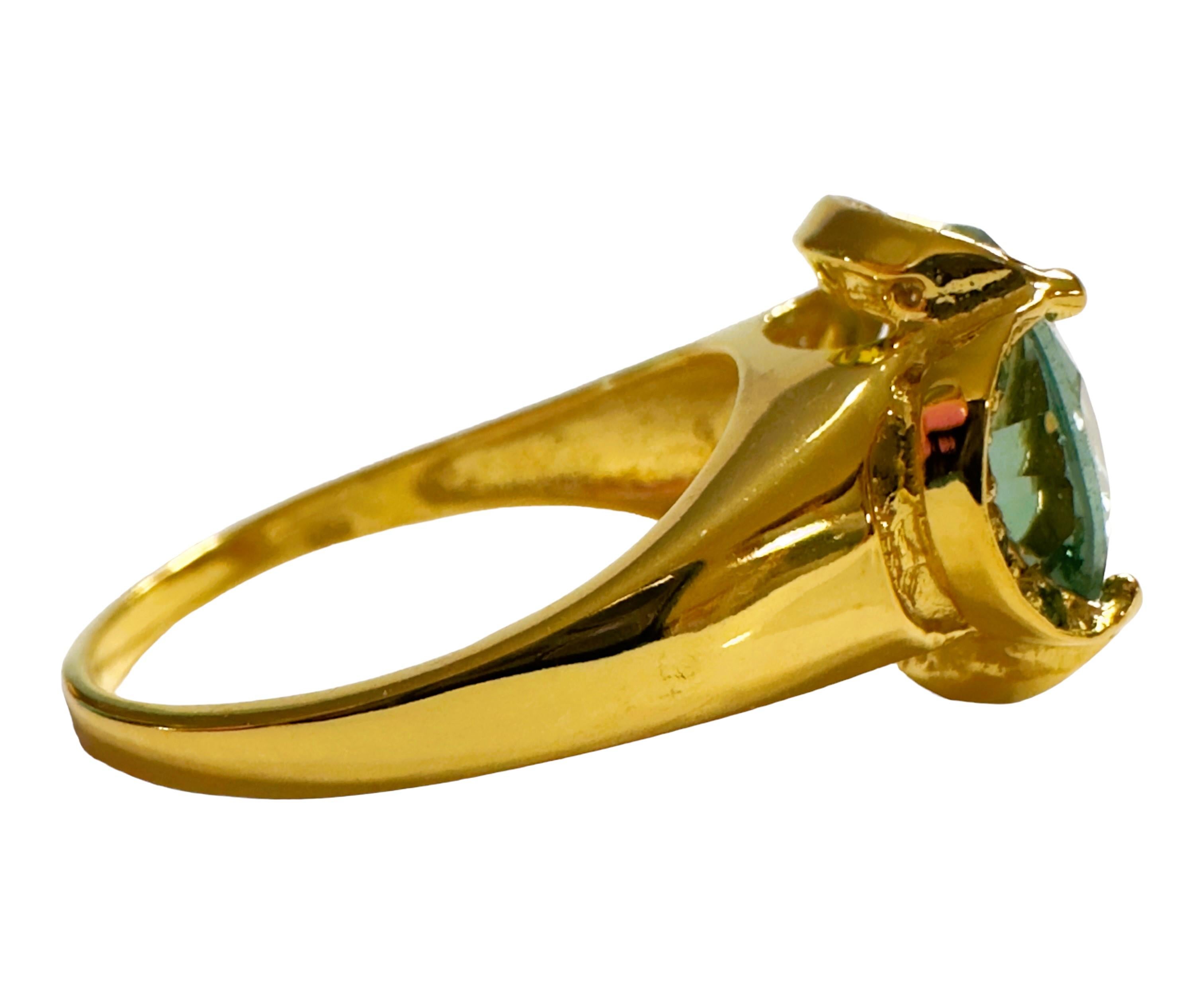 Art Deco New African 4.1 ct Paraiba Green Tourmaline& Tsavorite YGold Plate Sterling Ring