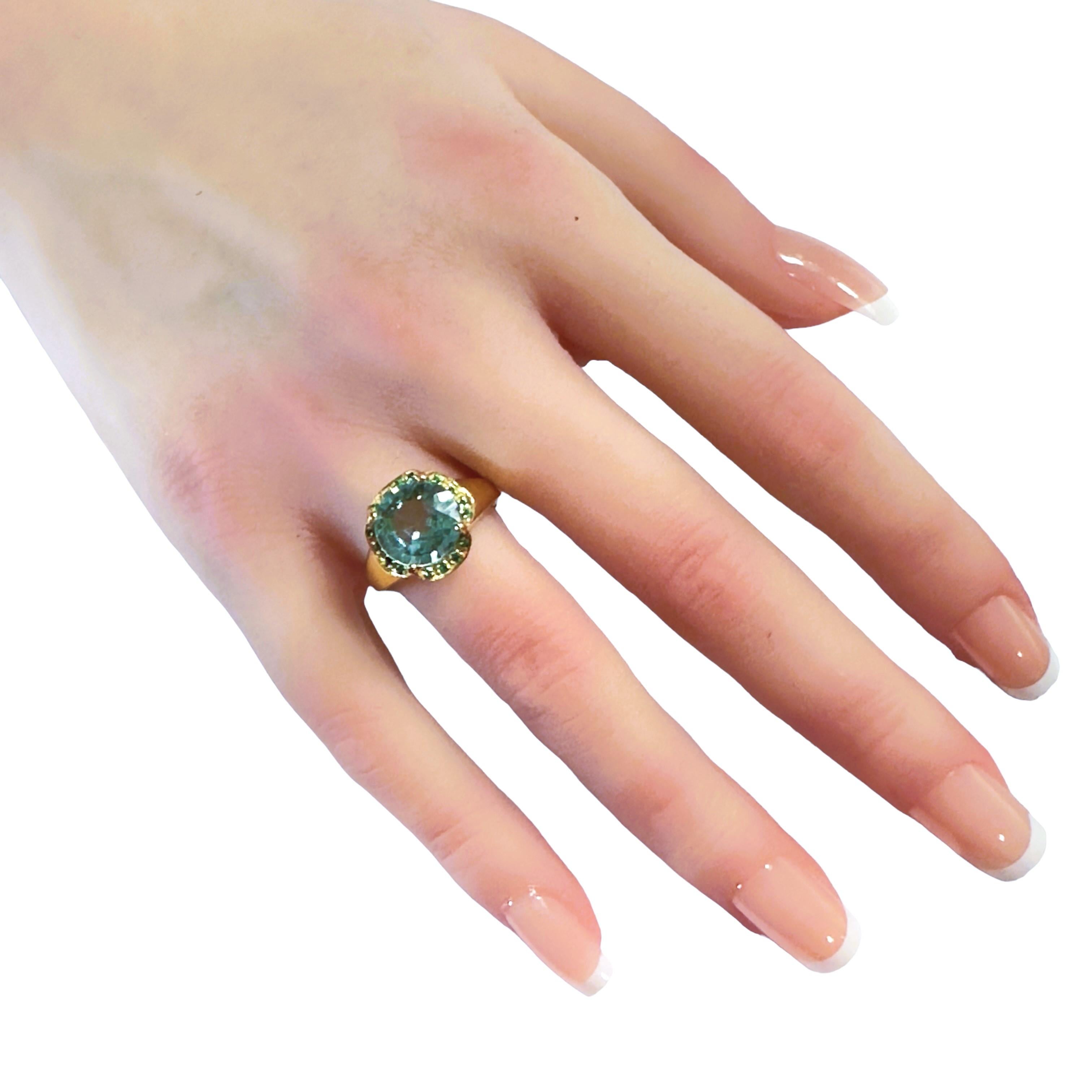 New African 4.1 ct Paraiba Green Tourmaline& Tsavorite YGold Plate Sterling Ring In New Condition In Eagan, MN