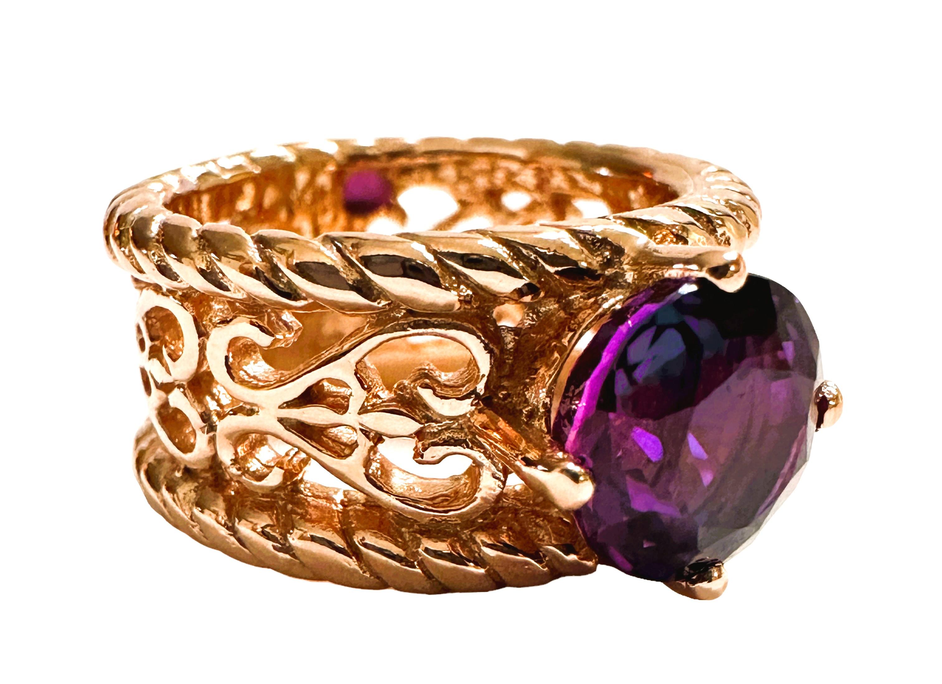 Women's New African 4.10 Ct Blue Purple & Pink Sapphire RGold Plated Sterling Ring For Sale
