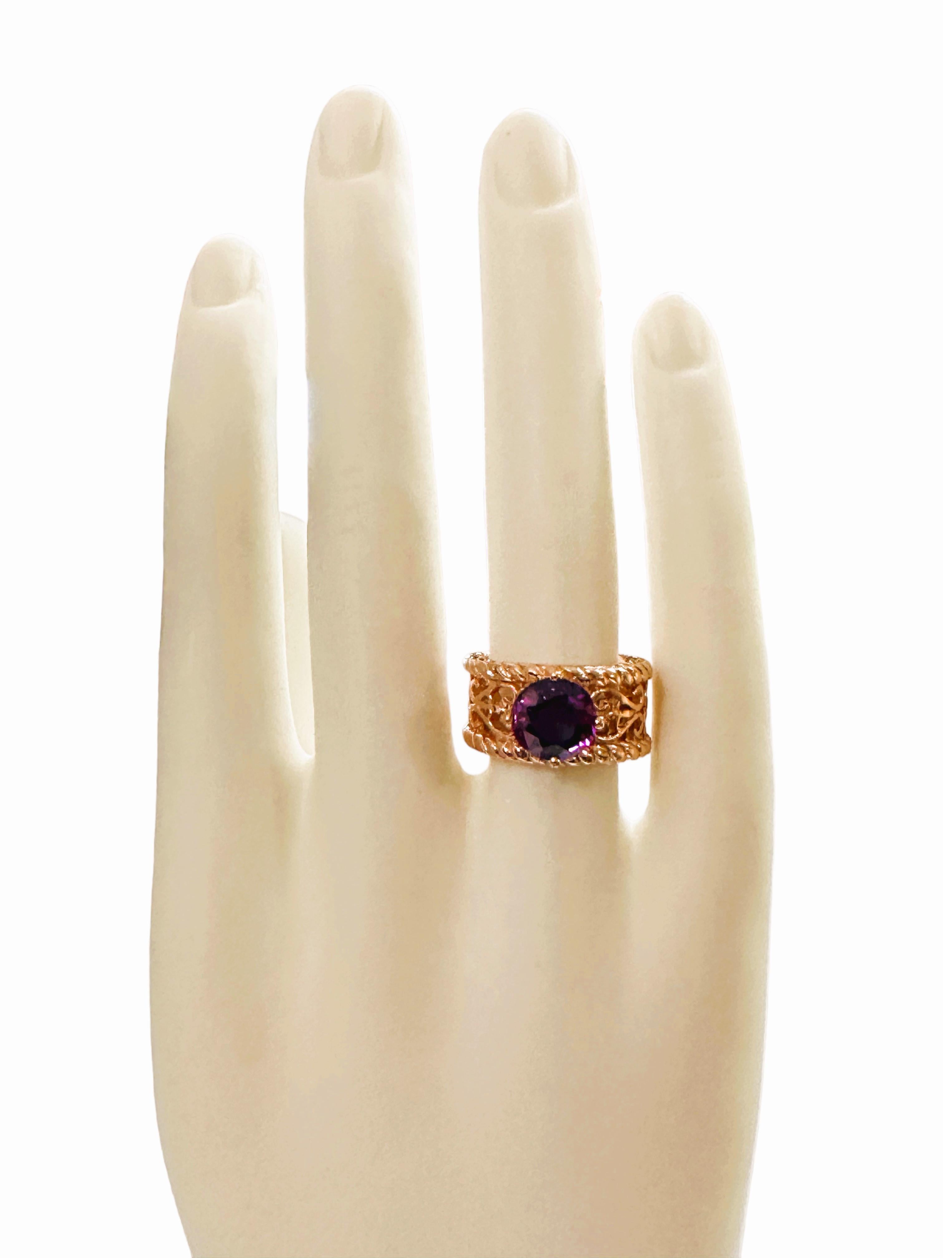 New African 4.10 Ct Blue Purple & Pink Sapphire RGold Plated Sterling Ring For Sale 1