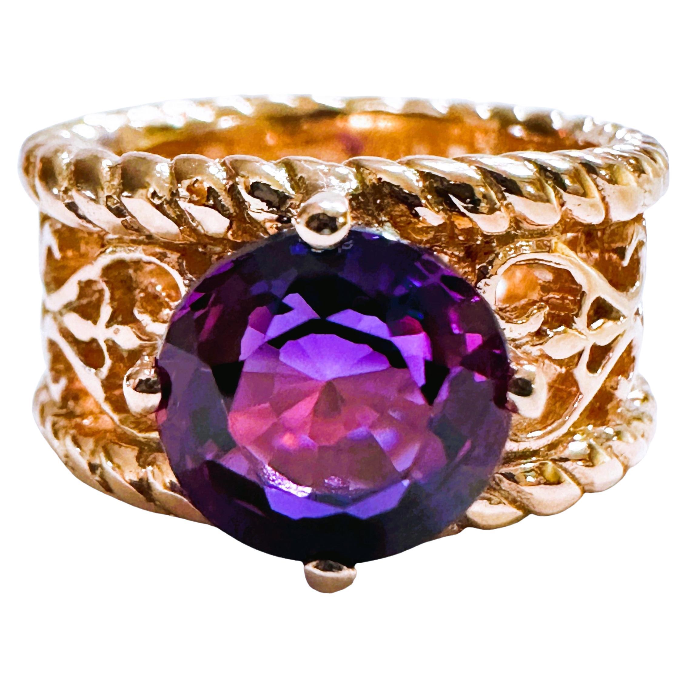 Neuer afrikanischer vergoldeter Sterling-Ring mit 4.10 Karat blauem, lila und rosa Saphir