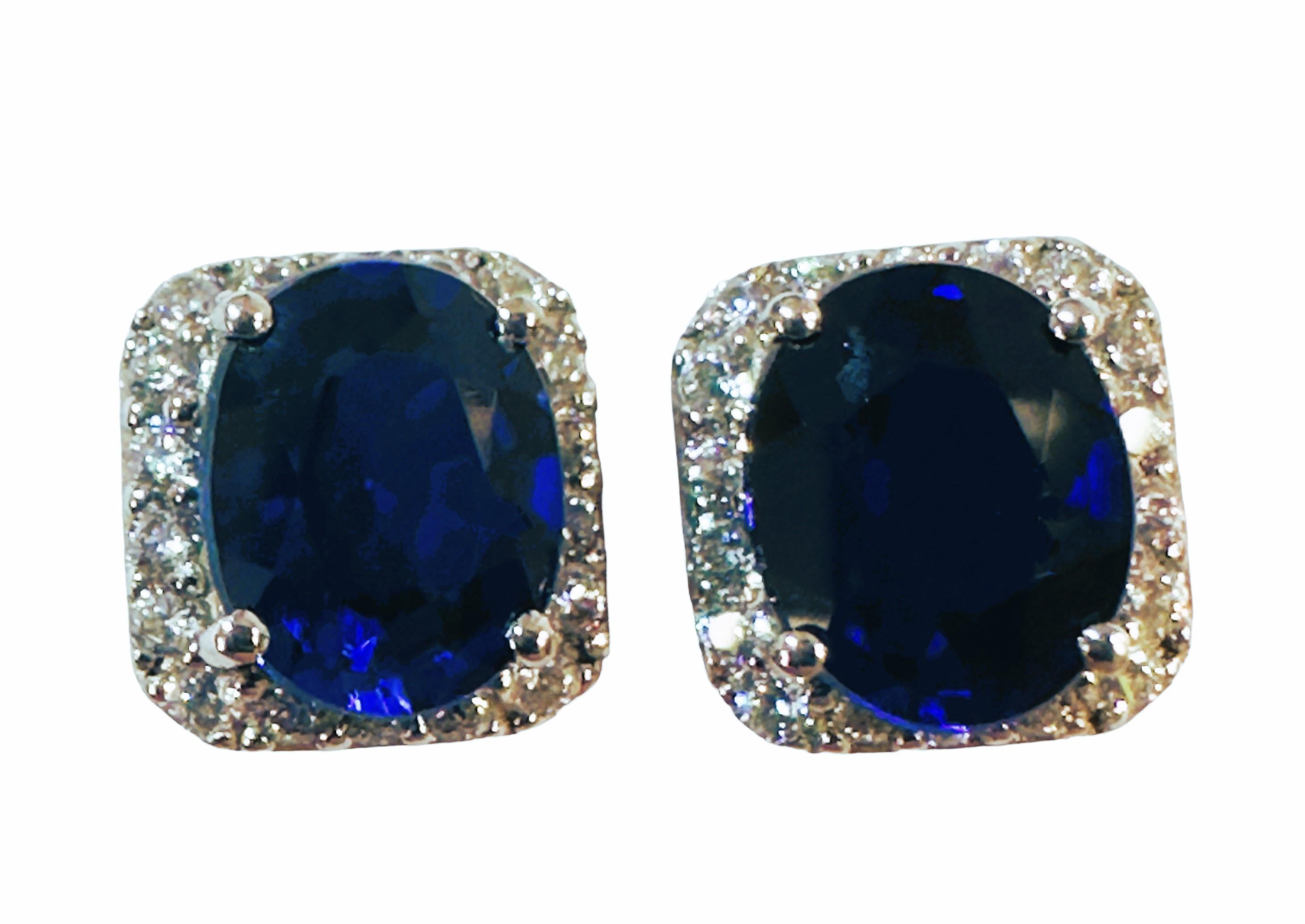 Oval Cut New African 4.10 ct Deep Blue Sapphire Sterling Post Earrings