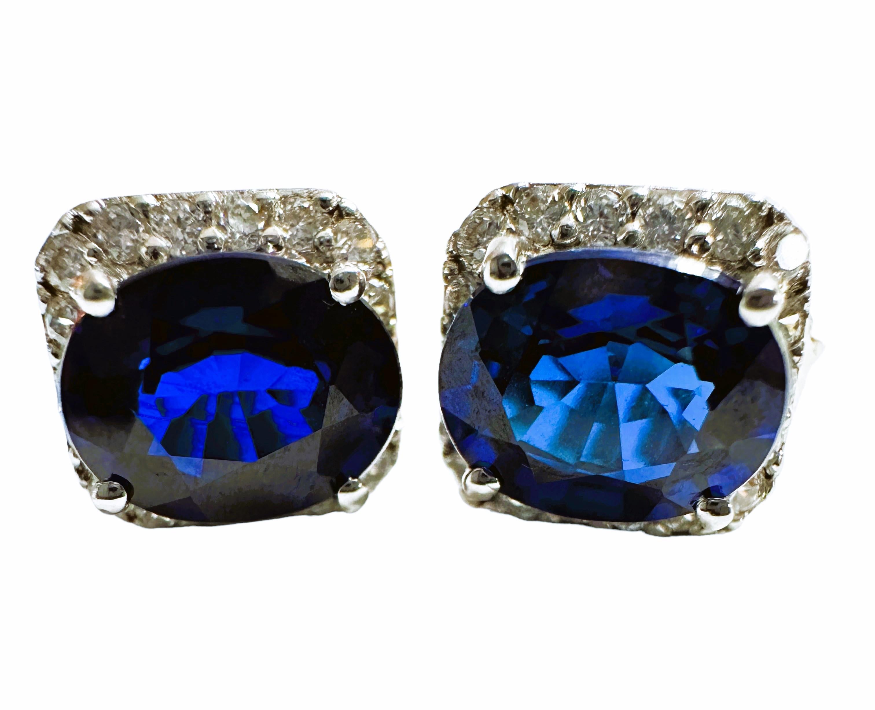 Women's New African 4.10 ct Deep Blue Sapphire Sterling Post Earrings