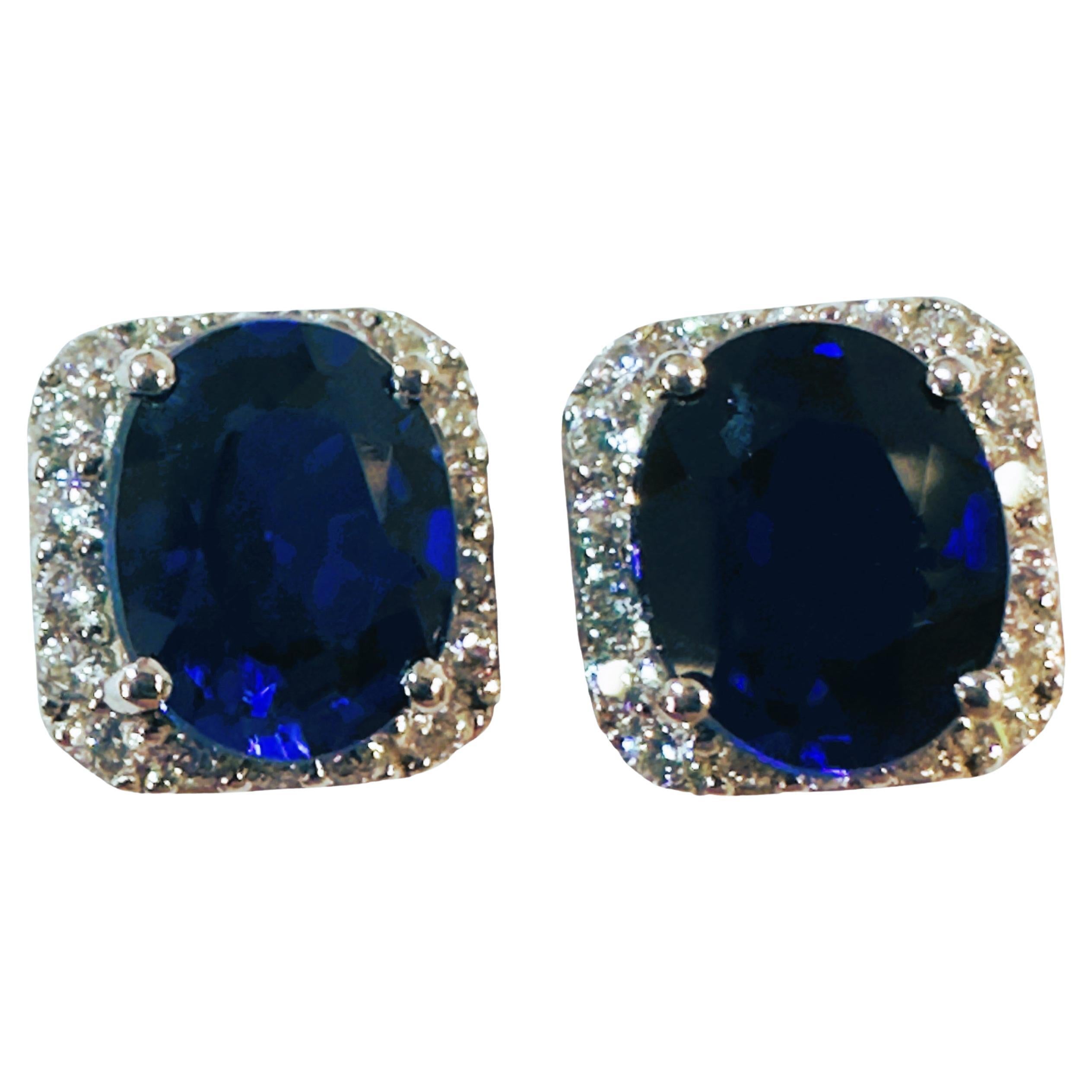 New African 4.10 ct Deep Blue Sapphire Sterling Post Earrings