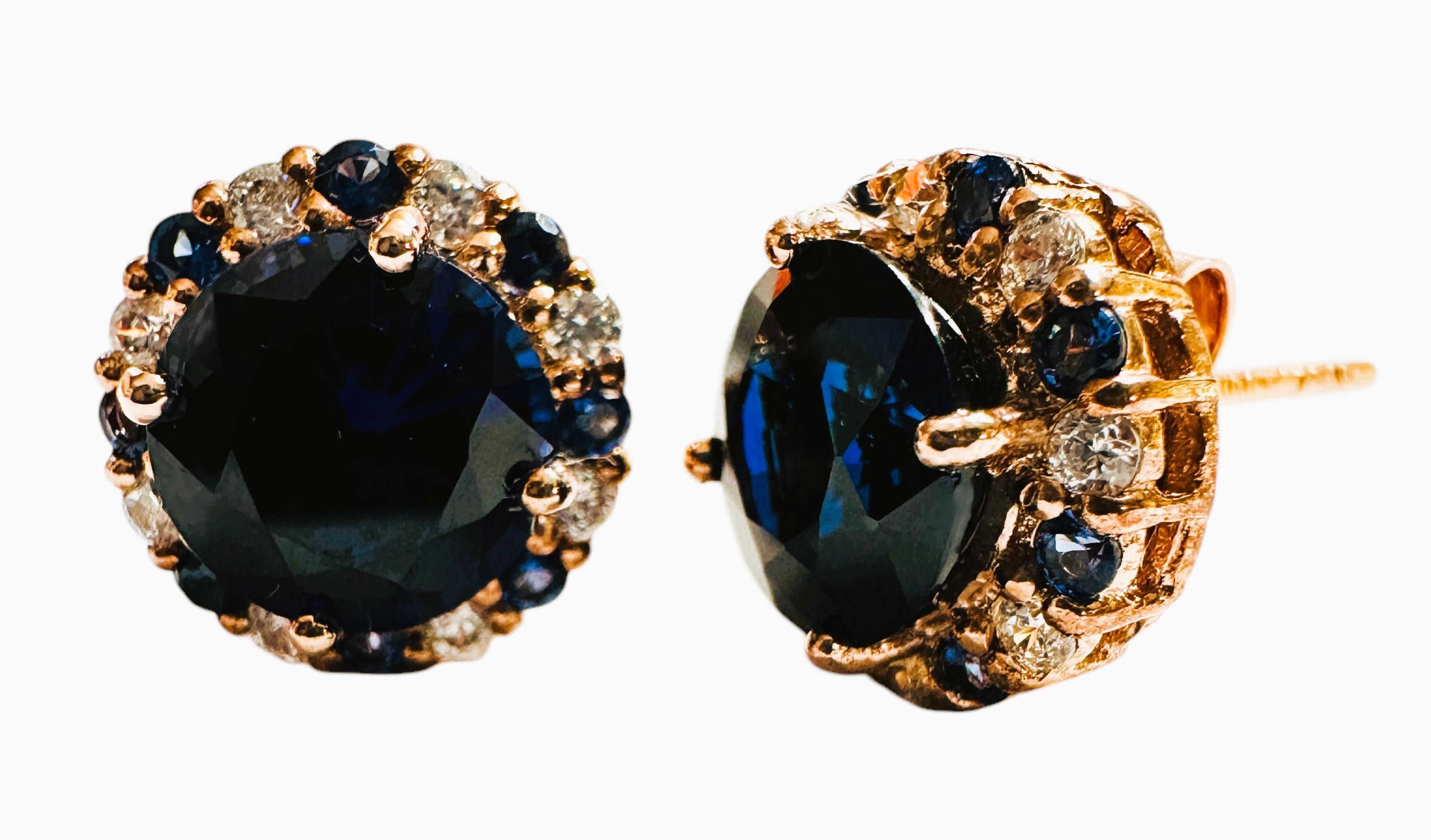 Women's New African 4.10 ct Deep Blue & White Sapphire Sterling Post Earrings