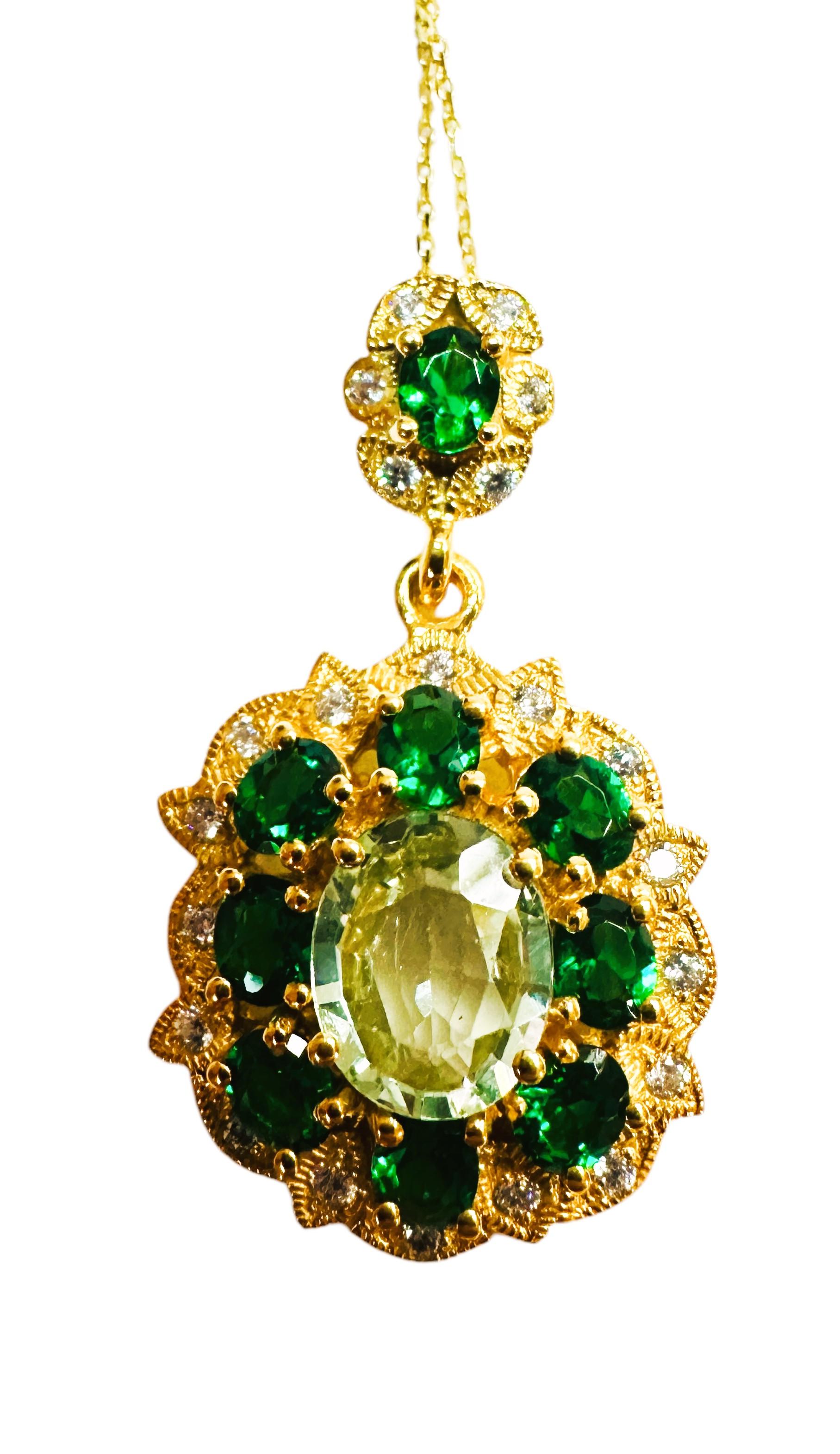 Women's New African 4.12 ct Lt Green Peridot & Tsavorite YGold Plated Sterling Necklace For Sale