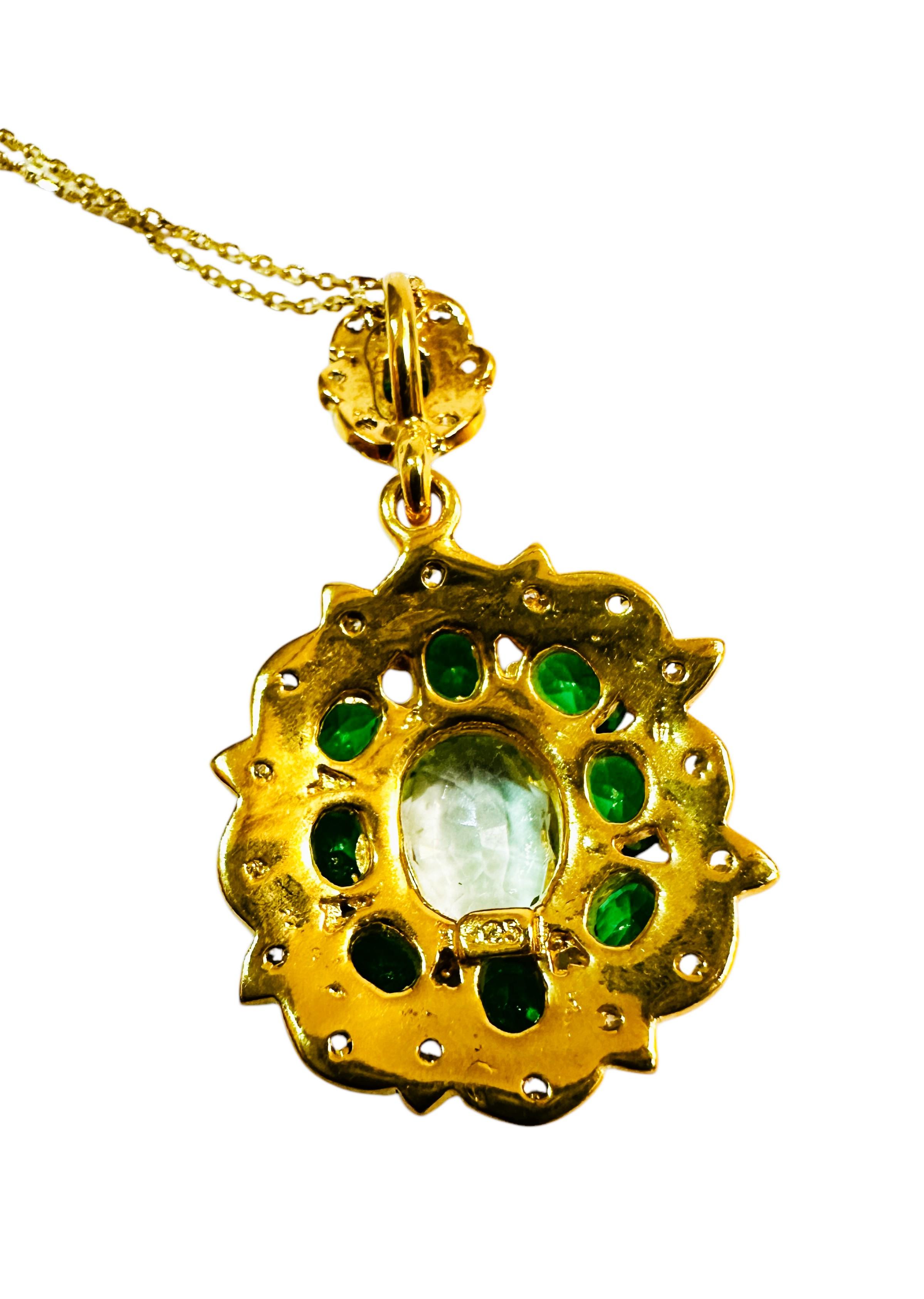 New African 4.12 ct Lt Green Peridot & Tsavorite YGold Plated Sterling Necklace For Sale 2