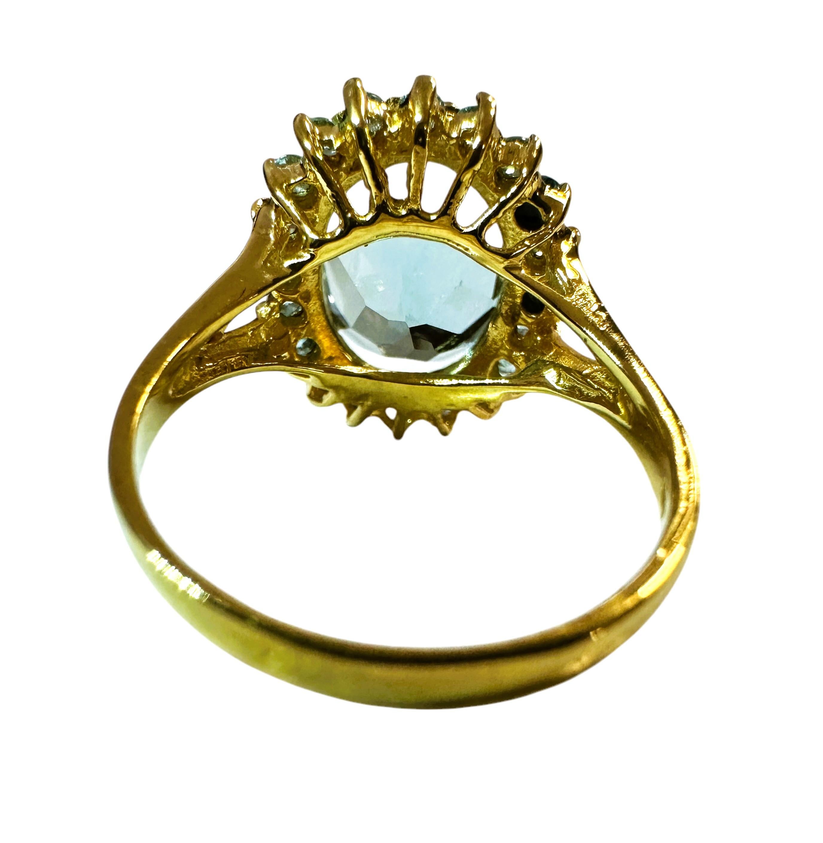 Oval Cut New African 4.14 Ct Aquamarine & Diamond Cut Sapphire YGold Sterling Ring
