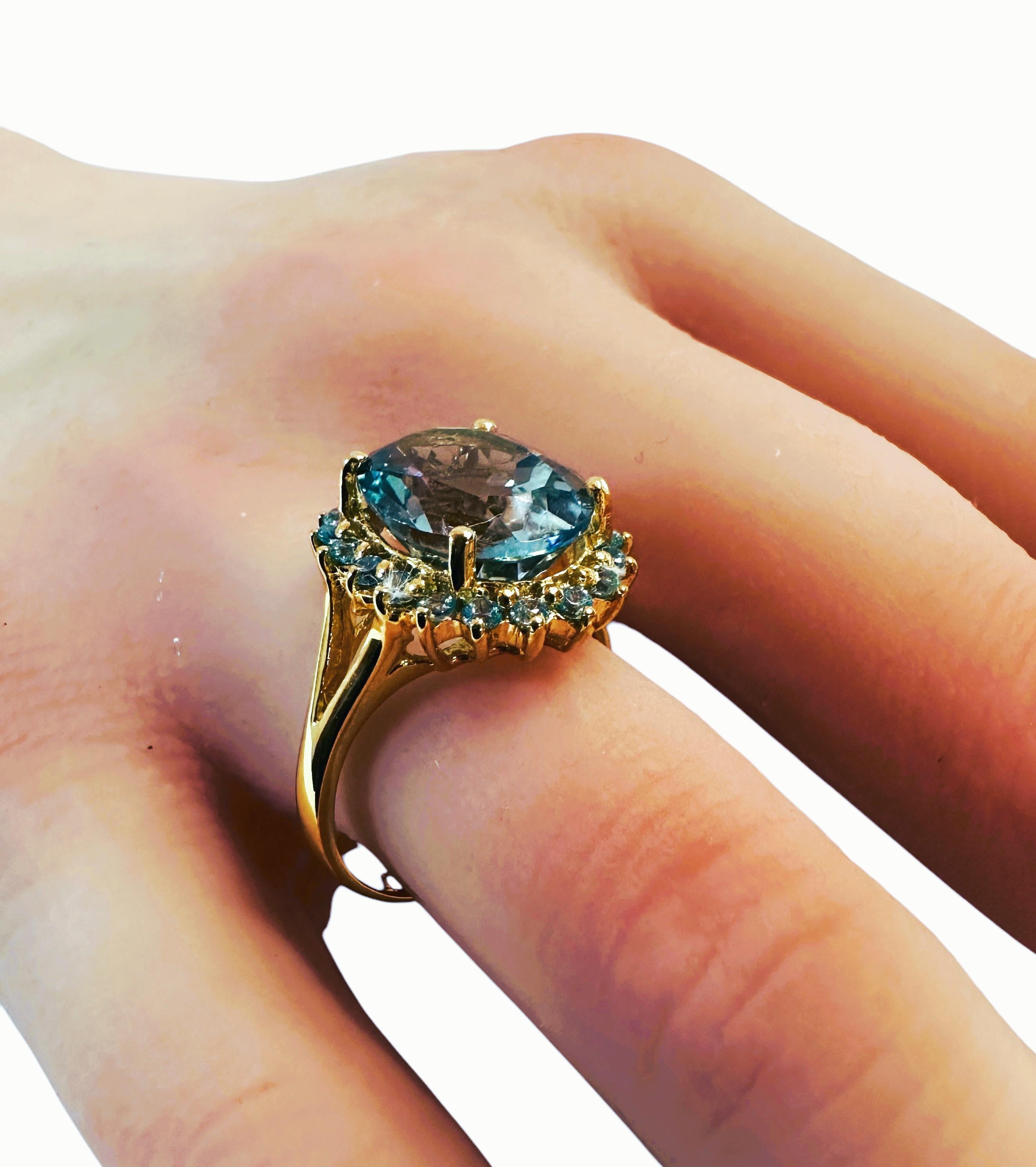 Women's New African 4.14 Ct Aquamarine & Diamond Cut Sapphire YGold Sterling Ring