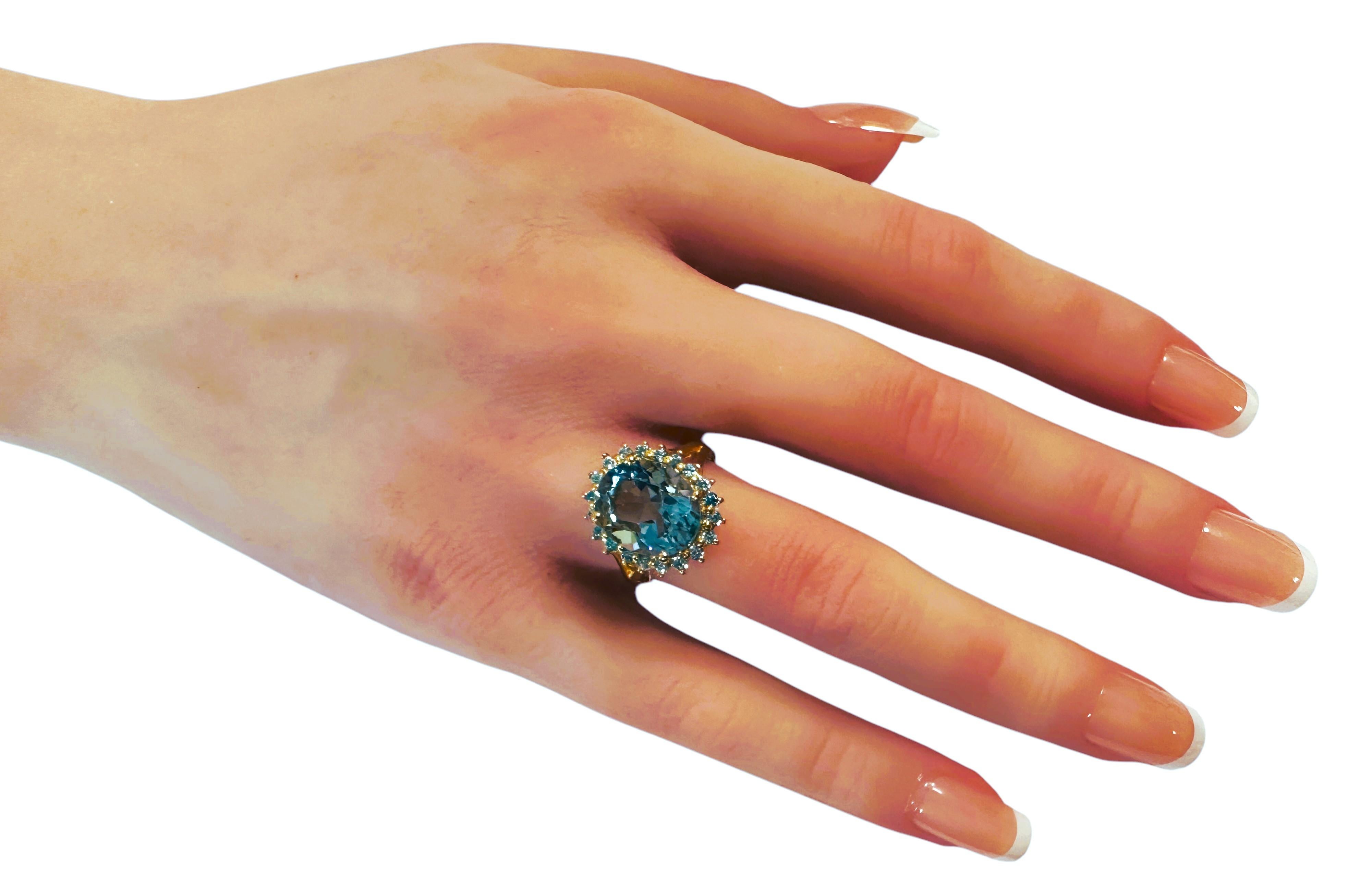 New African 4.14 Ct Aquamarine & Diamond Cut Sapphire YGold Sterling Ring 1