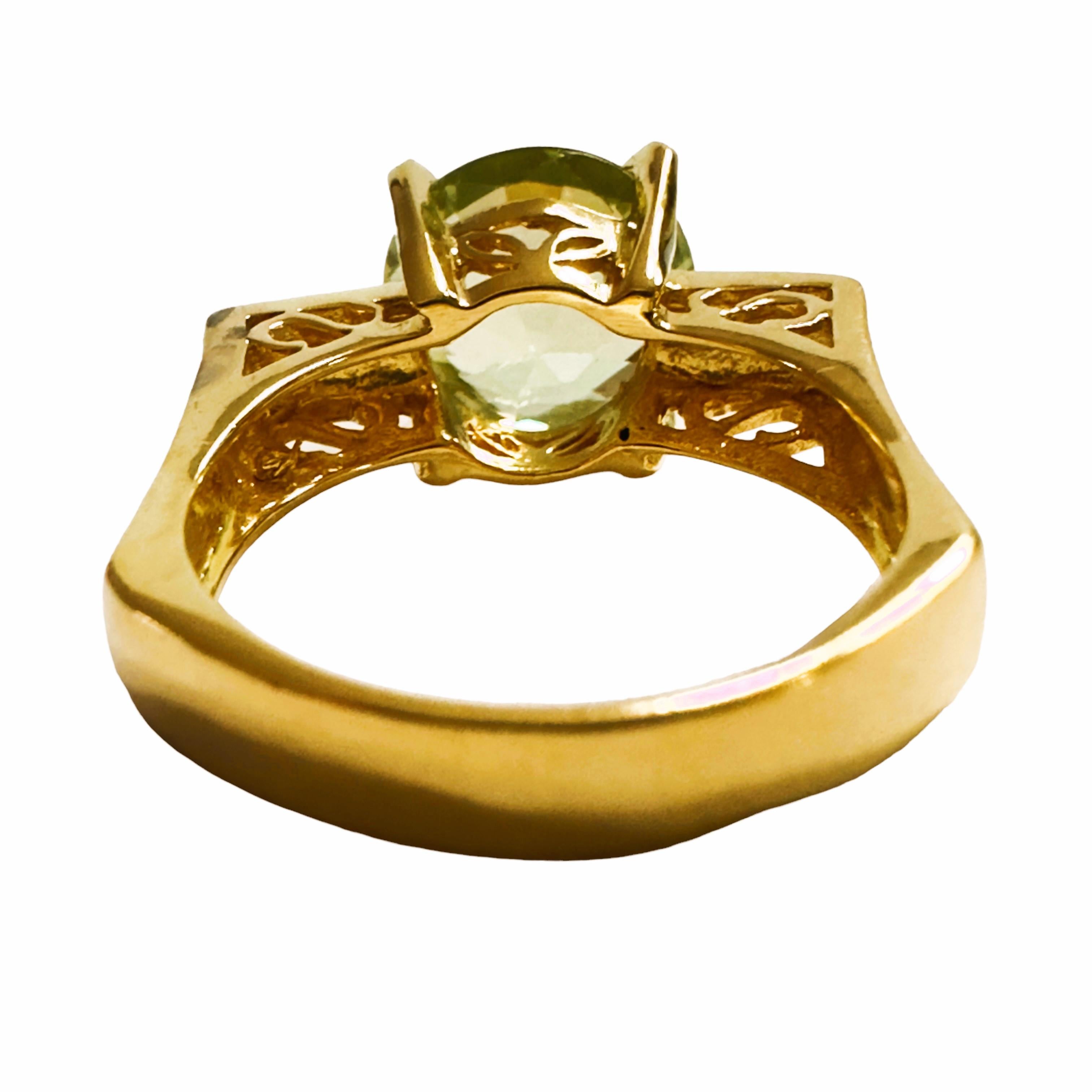 Art Deco New African 4.2 ct Peridot Yellow Gold Plated Sterling Ring
