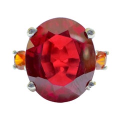 New African 4.30 Ct Pinkish Red Sapphire & Orange Sapphire Sterling Ring