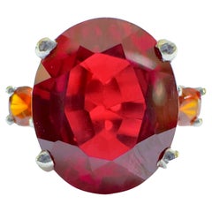 New African 4.30 Ct Pinkish Red Sapphire & Orange Sapphire Sterling Ring 