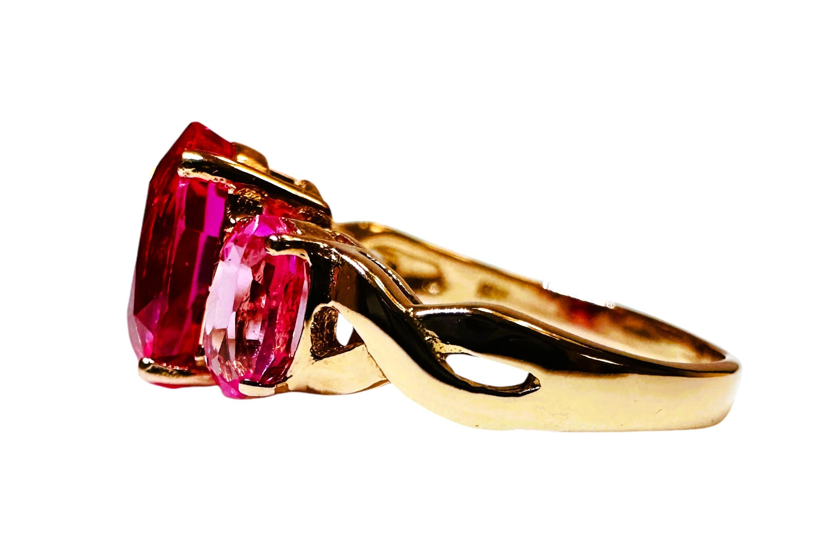 Art Deco New African 4.4 Ct Fuchsia Pink Sapphire Rose Gold Plated Sterling Ring