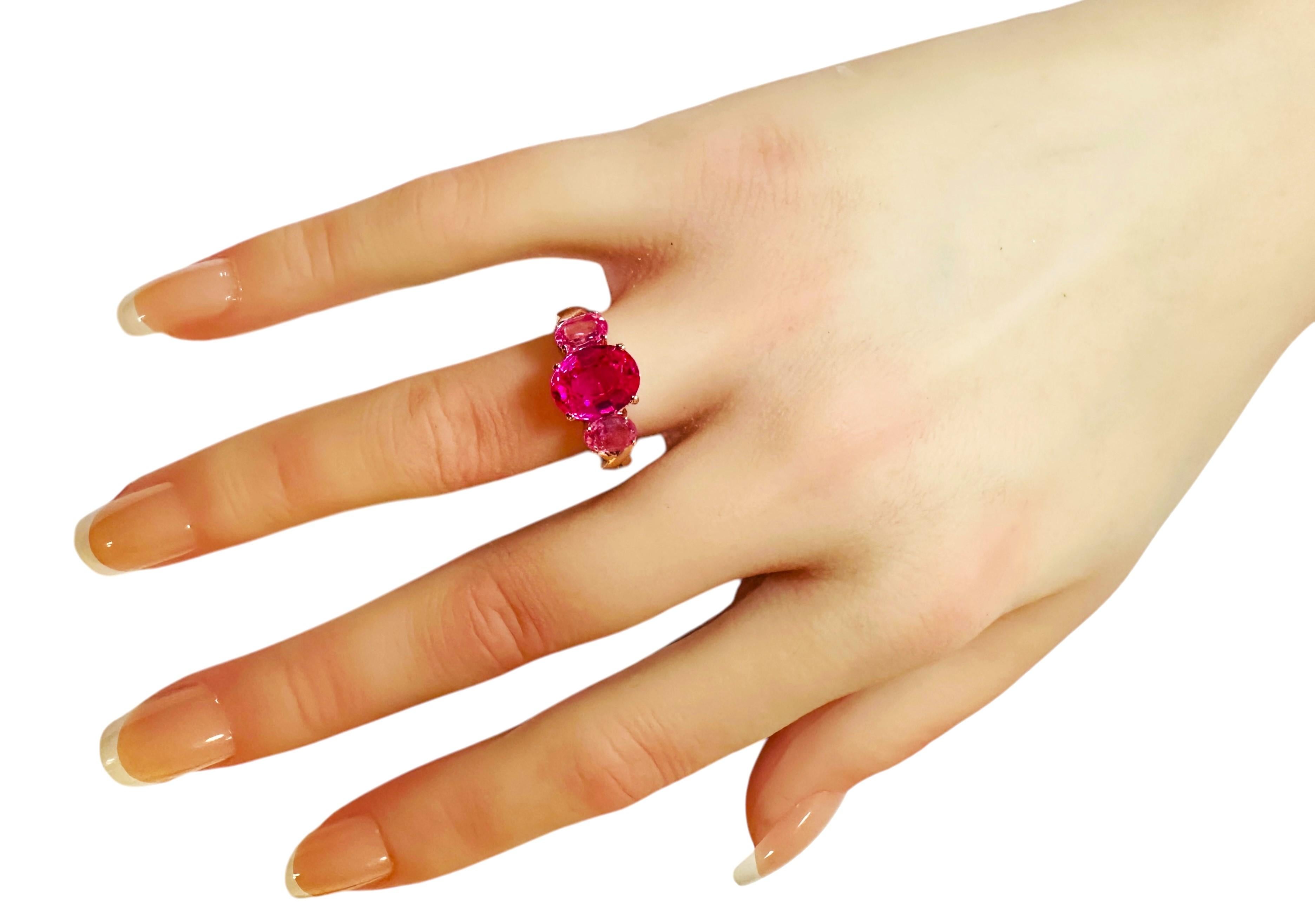 Women's New African 4.4 Ct Fuchsia Pink Sapphire Rose Gold Plated Sterling Ring
