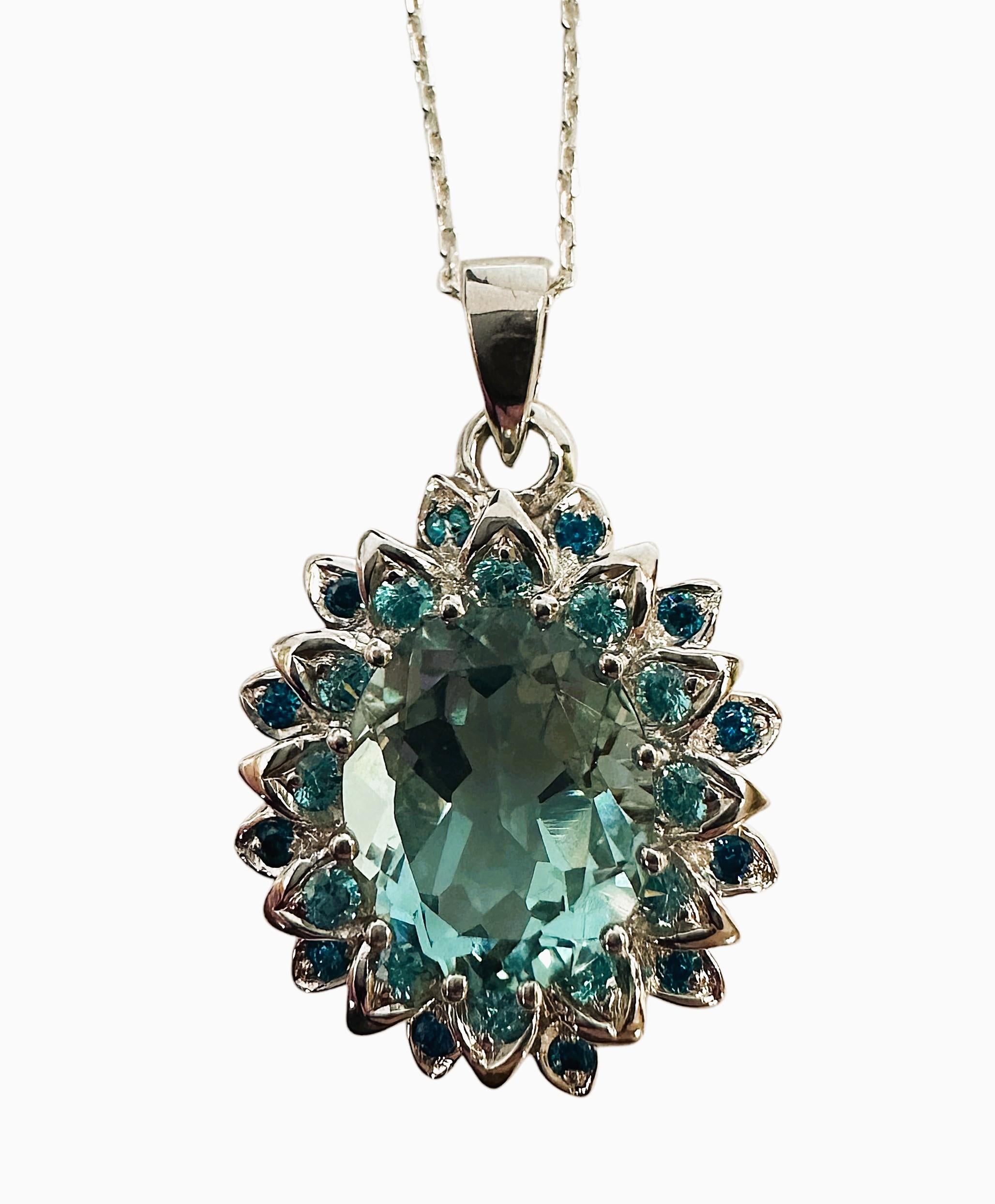 New  African 4.42 Ct Artic Blue Aquamarine & Blue Sapphire Sterling Necklace In New Condition In Eagan, MN