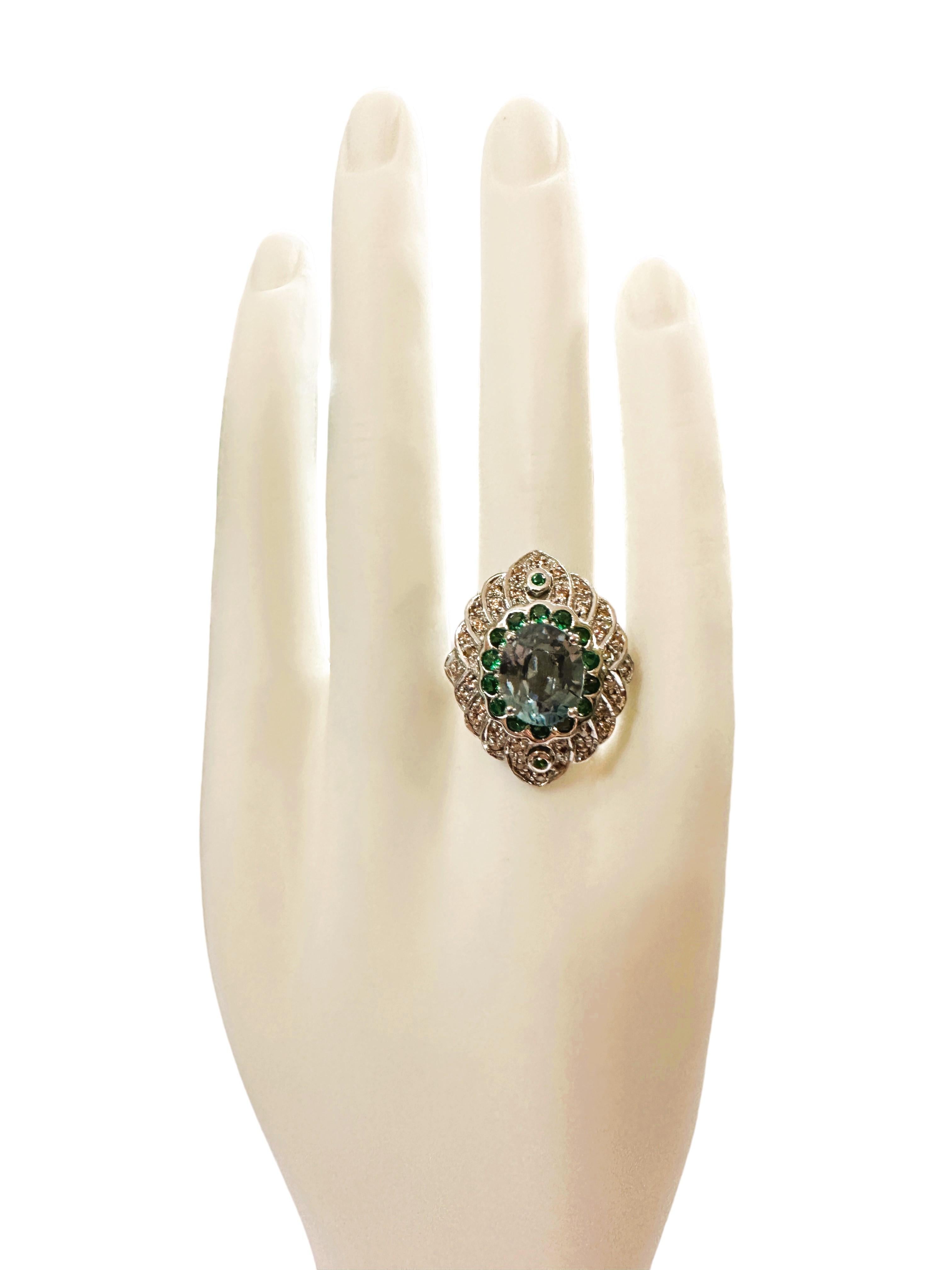 New African 4.60 Ct Green Garnet & Champagne Sapphire Sterling Silver Ring 1