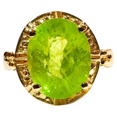 New African 4.7 ct Neon Green Peridot Yellow Gold Plated Sterling Ring