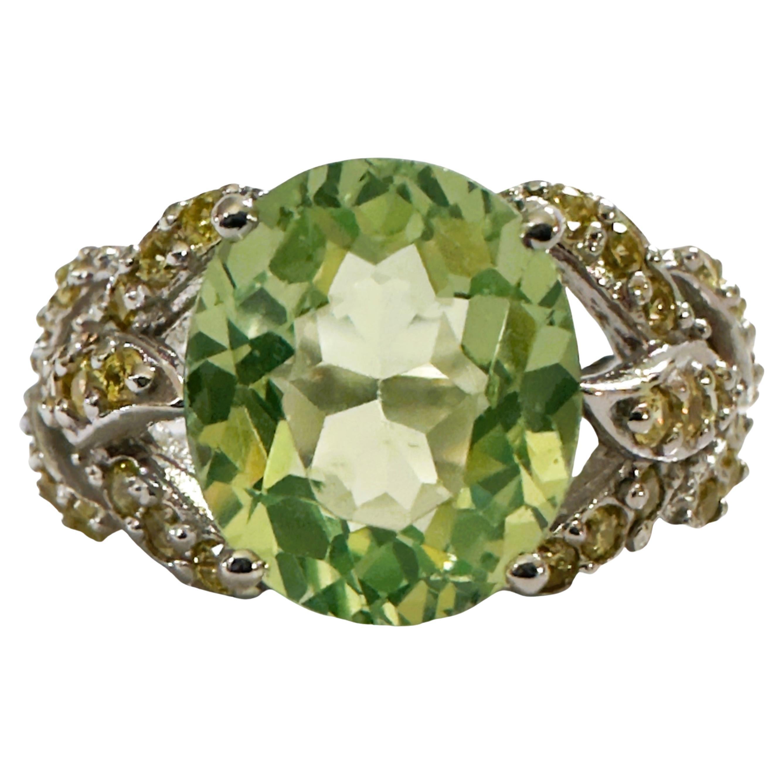 New African 4.70 Ct Green Amethyst & Yellow Sapphire Sterling Ring  For Sale