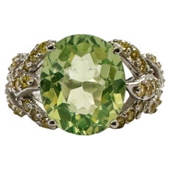 New African 4.70 Ct Green Amethyst & Yellow Sapphire Sterling Ring