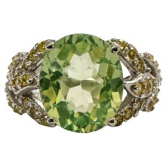 New African 4.70 Ct Green Amethyst & Yellow Sapphire Sterling Ring 