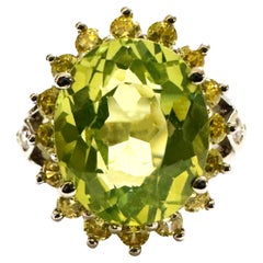 New African 4.70 Ct Green Apple Amethyst & Yellow Sapphire Sterling Ring 