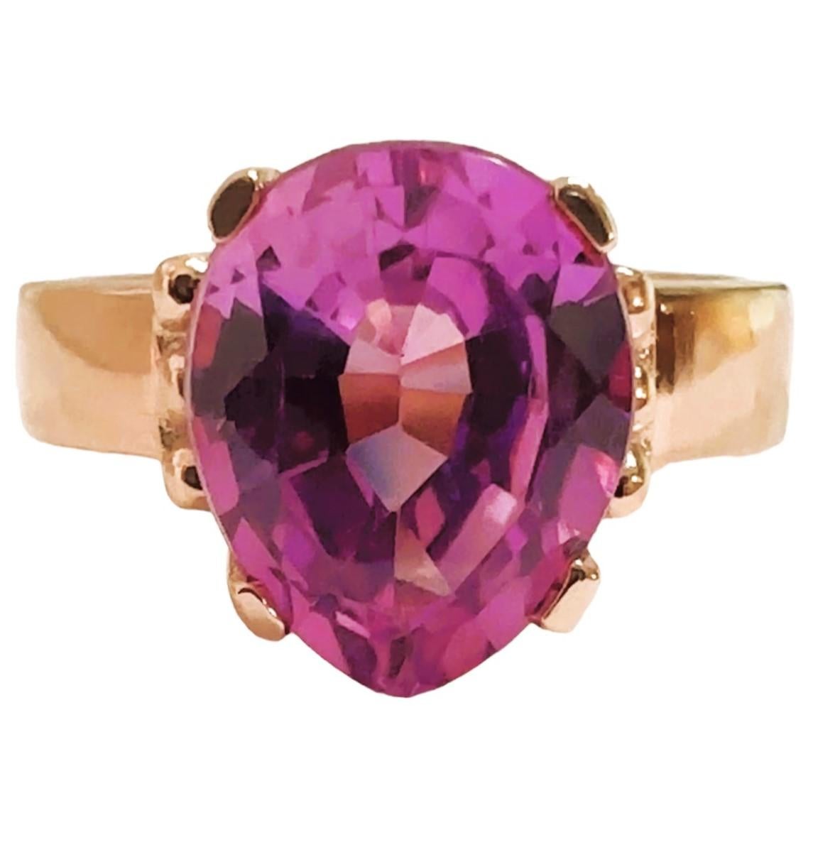 Art Deco New African 4.70 Ct Pear Cut Pink Sapphire Rose Gold Plated Sterling Ring  For Sale