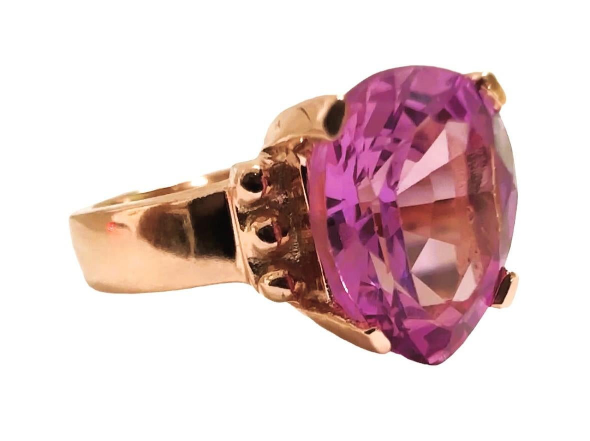 New African 4.70 Ct Pear Cut Pink Sapphire Rose Gold Plated Sterling Ring  For Sale 1