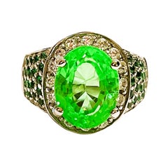 New African 4.70 Carat Emerald Green Garnet Sapphire & Tsavorite Sterling Ring
