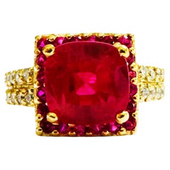 New African 4.8 ct Pinkish Red Sapphire YGold Plated Sterling Ring Size 7