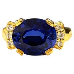 New African 4.80ct Kashmir Blue and White Sapphire Ygold Plate Sterling Ring