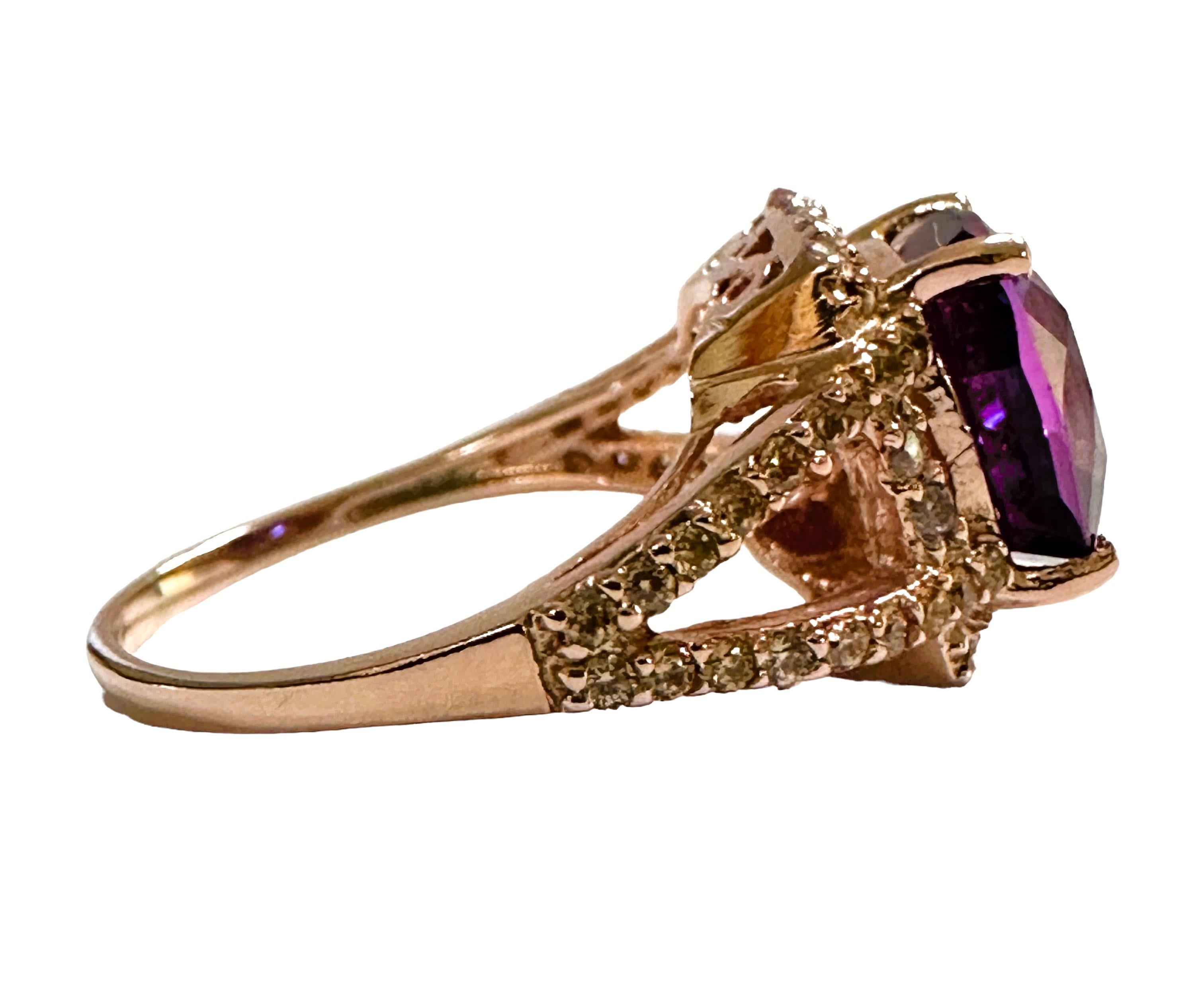 Antique Cushion Cut New African 4.90 Ct Blue Purple & Champagne Sapphire RGold Sterling Ring