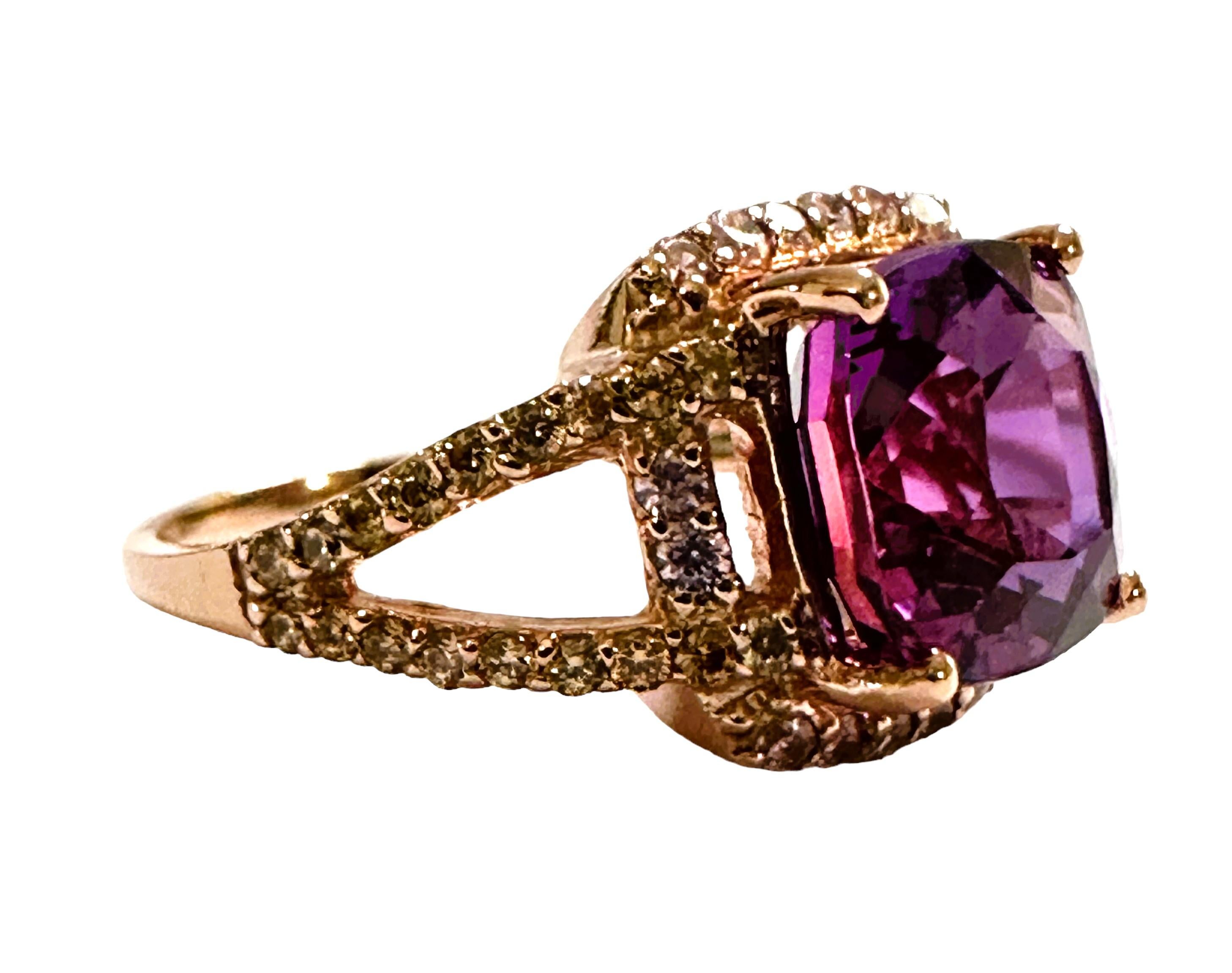 New African 4.90 Ct Blue Purple & Champagne Sapphire RGold Sterling Ring In New Condition In Eagan, MN