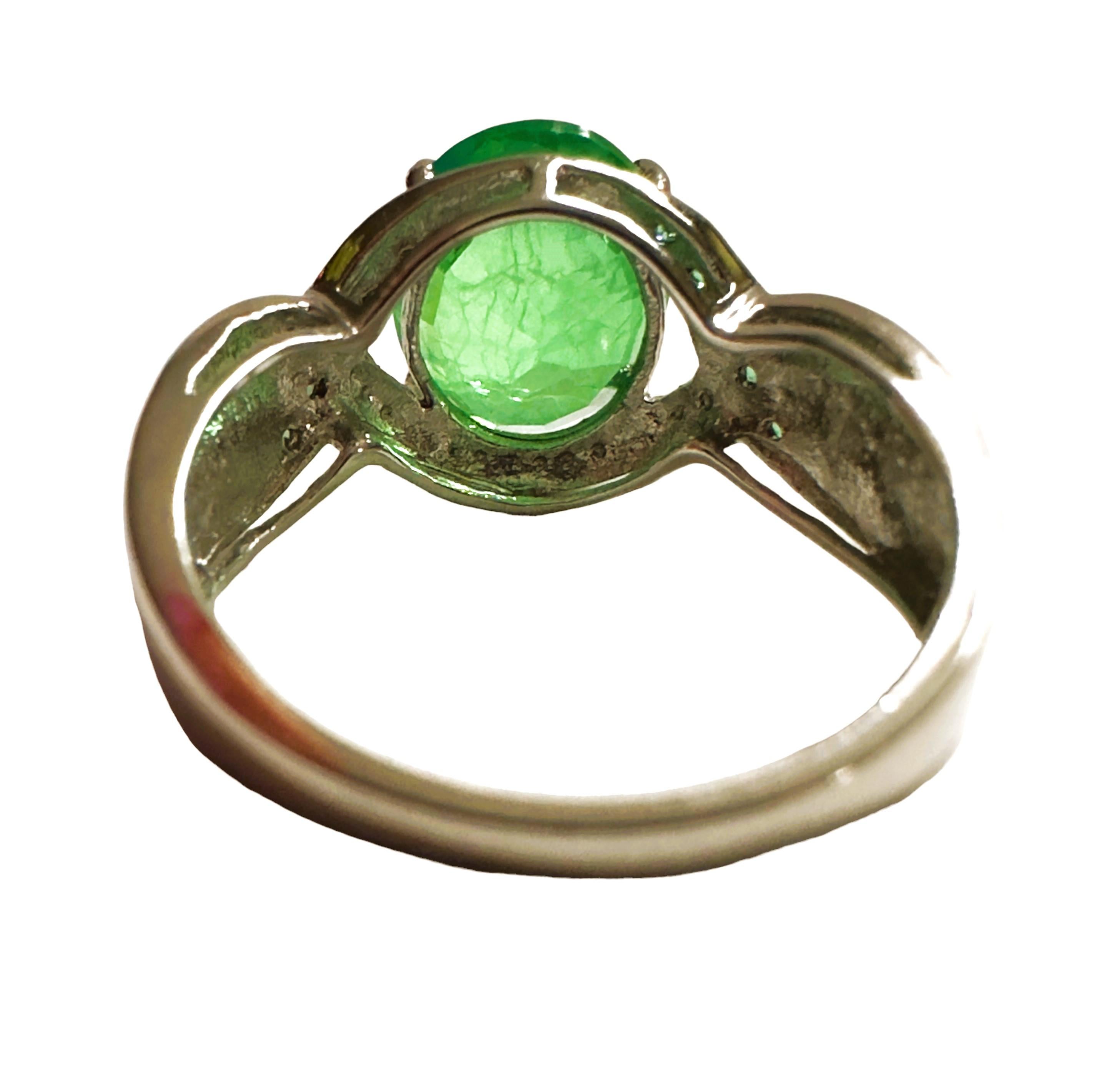 Oval Cut New African 5 Ct Emerald Green Garnet Sapphire & Tsavorite Sterling Ring  For Sale