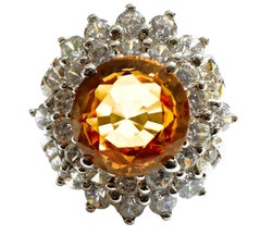 New African 5 ct IF Yellow Golden Sapphire & White Sapphire Sterling Ring