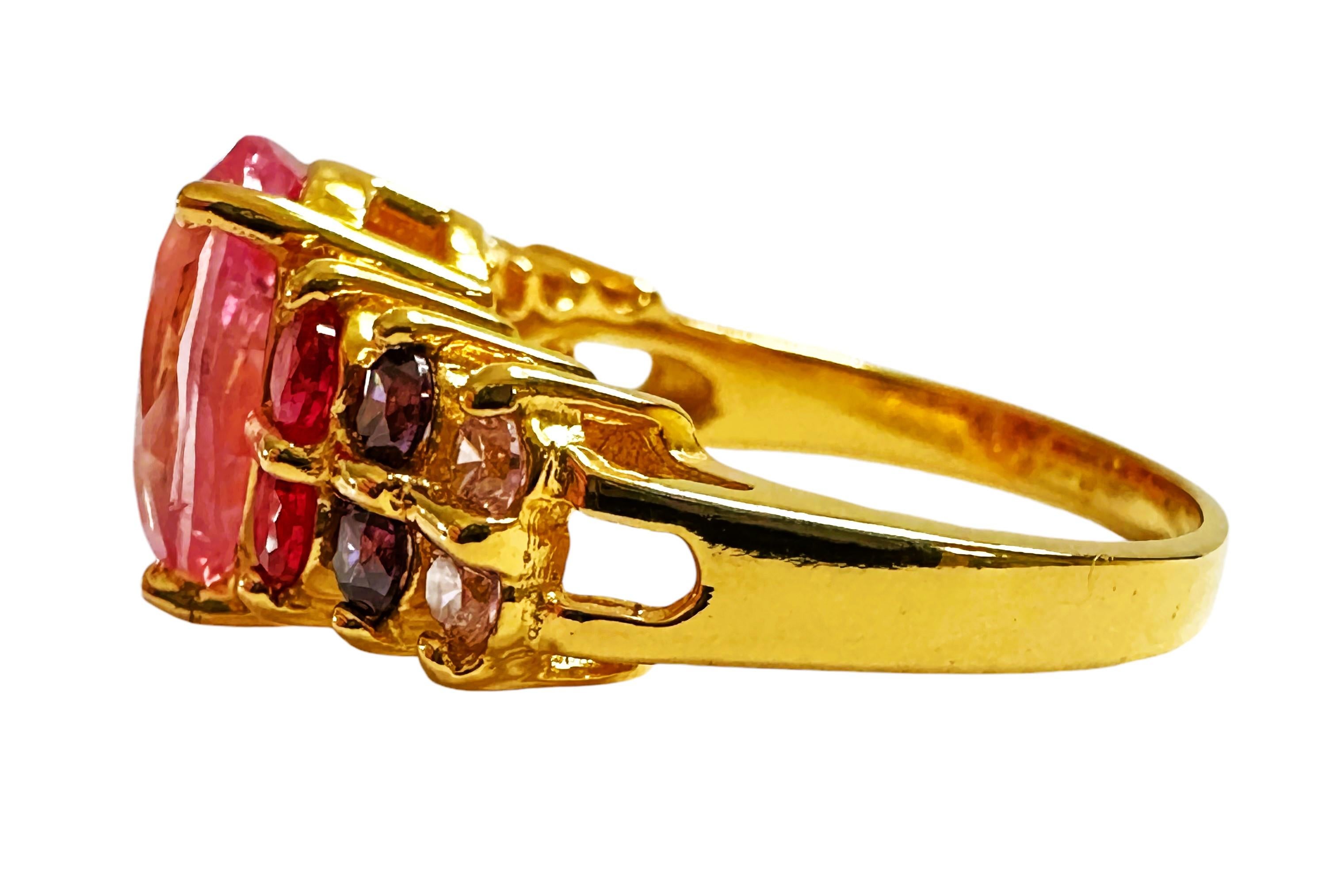 Nuevo anillo de oro de ley de 5,1 quilates de zafiro rosa y zafiro talla diamante YGold Art Decó