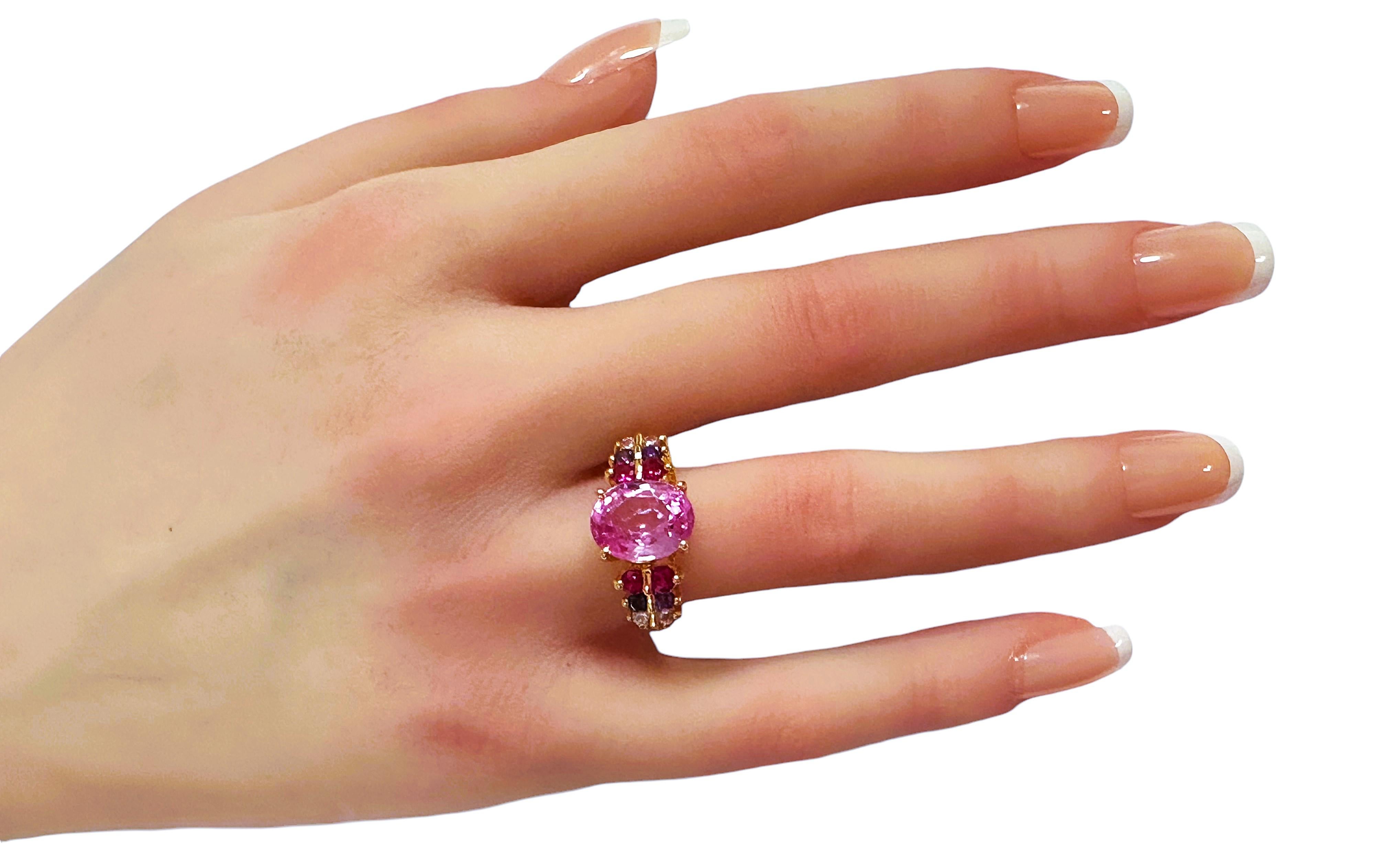 De las mujeres Nuevo anillo de oro de ley de 5,1 quilates de zafiro rosa y zafiro talla diamante YGold