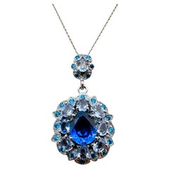 Nuevo collar colgante africano de 5,12 ct de topacio azul y azul paraiba de ley
