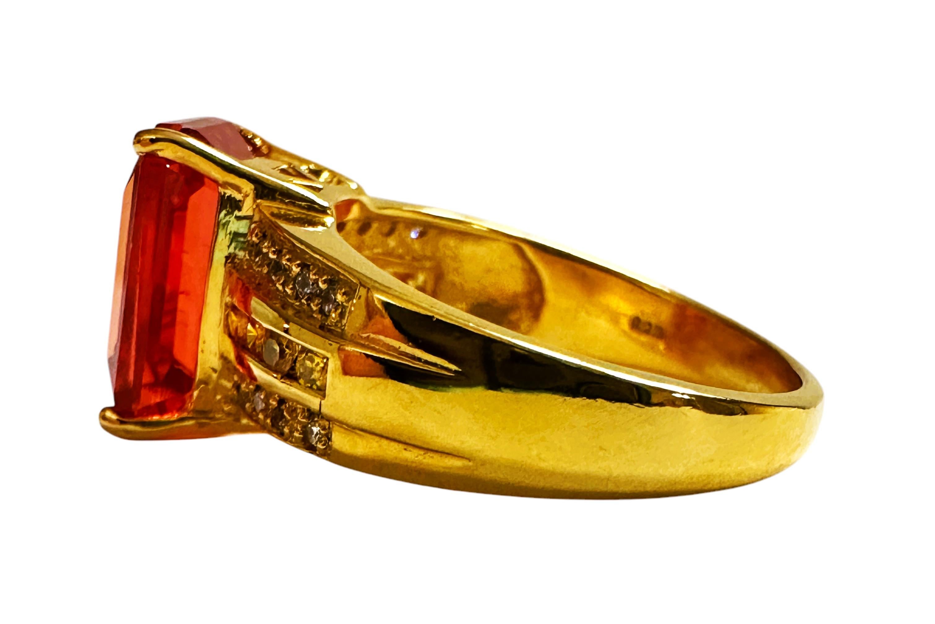 Art Deco New African 5.14 Ct Orange Sapphire Yellow Gold Plated Sterling Ring For Sale