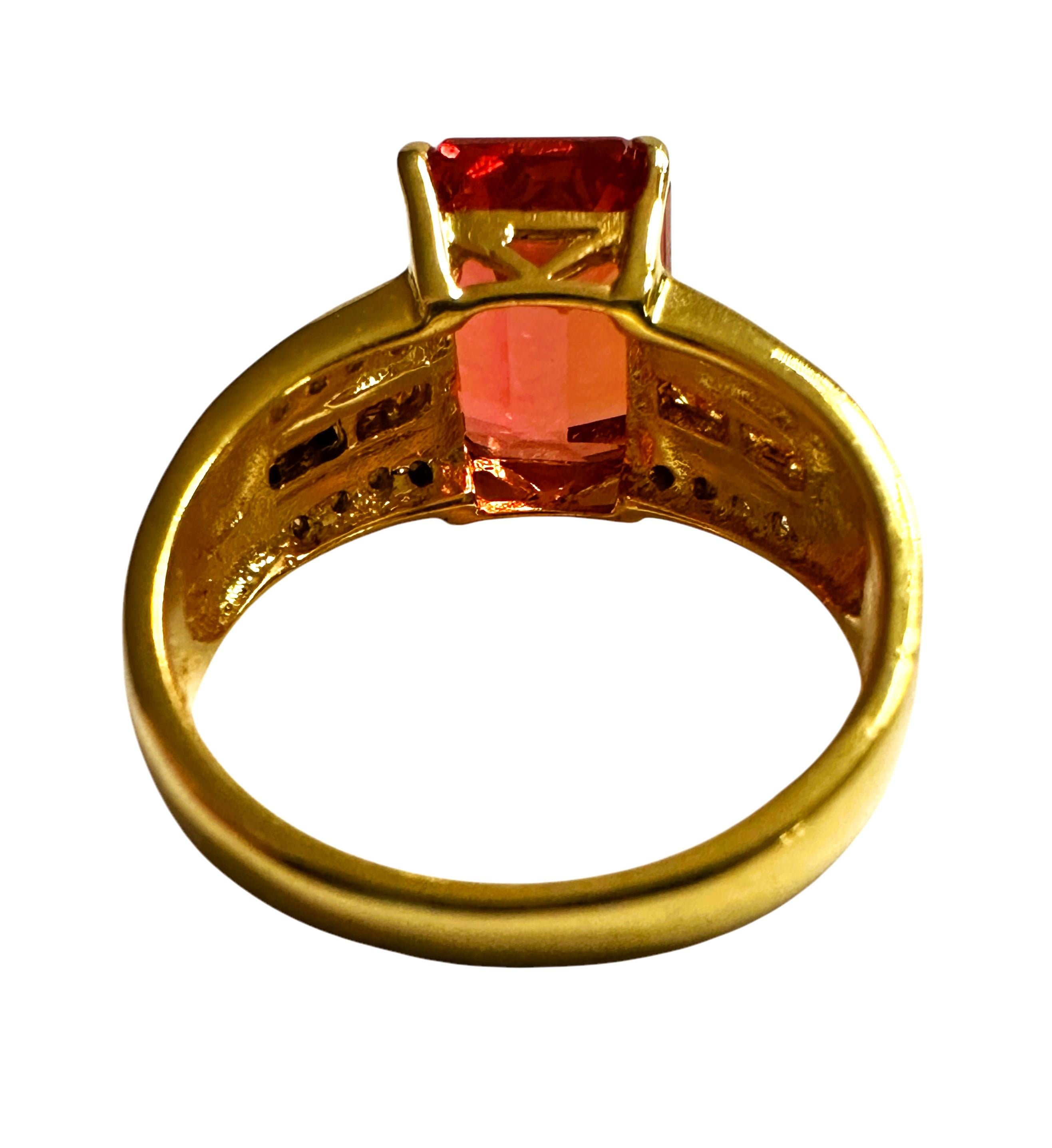 Emerald Cut New African 5.14 Ct Orange Sapphire Yellow Gold Plated Sterling Ring For Sale