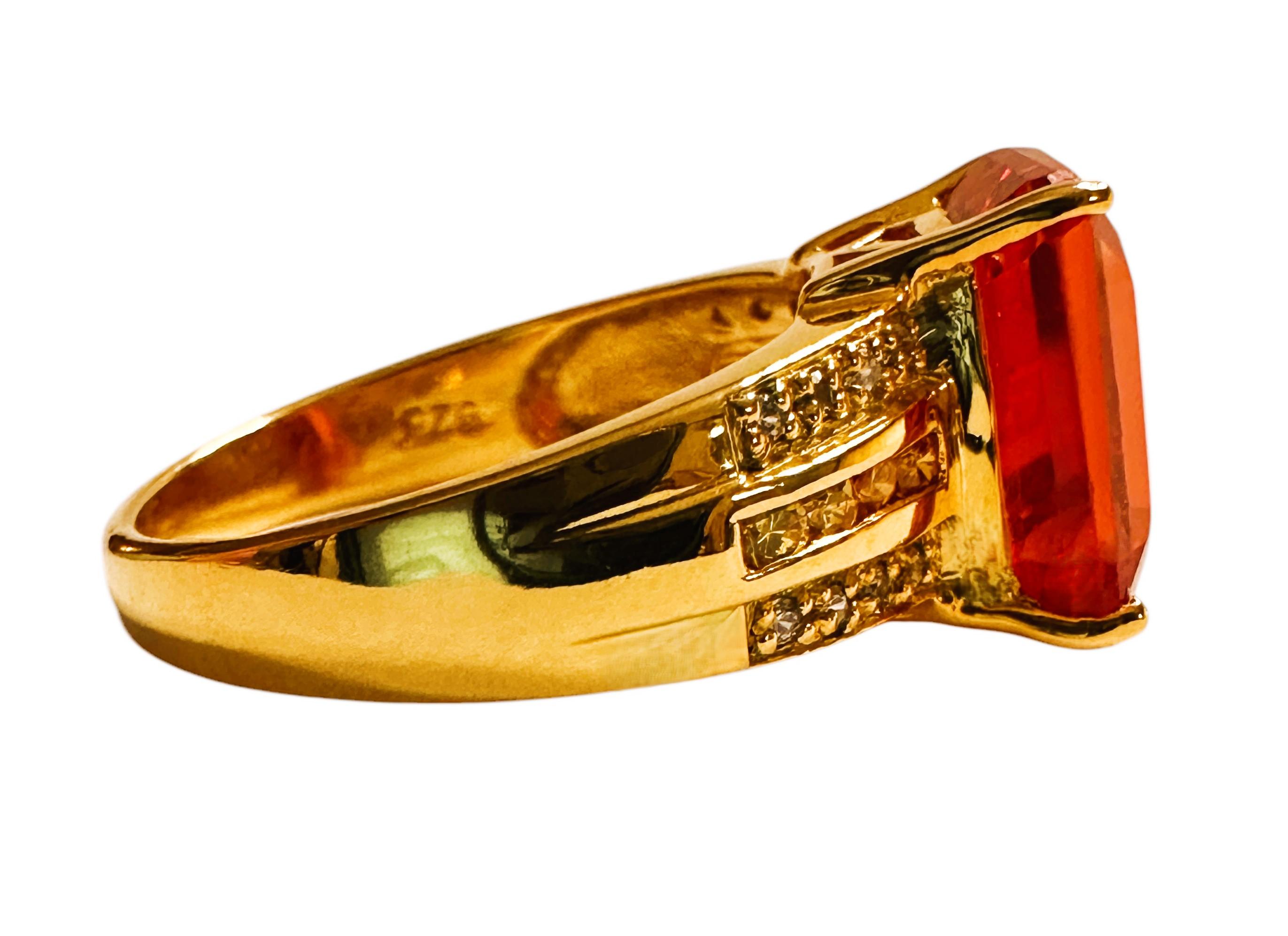 New African 5.14 Ct Orange Sapphire Yellow Gold Plated Sterling Ring In New Condition For Sale In Eagan, MN