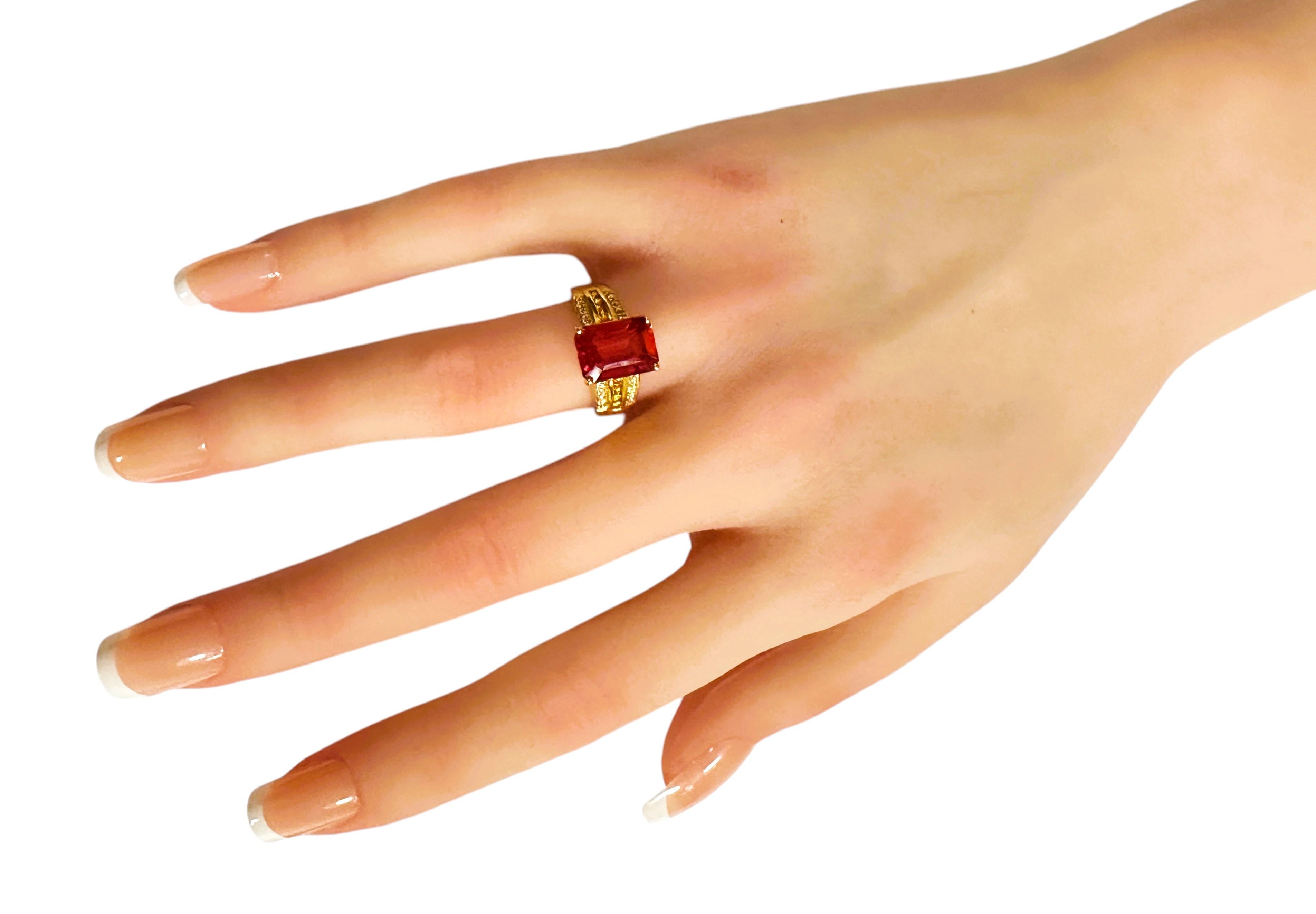 Women's New African 5.14 Ct Orange Sapphire Yellow Gold Plated Sterling Ring For Sale