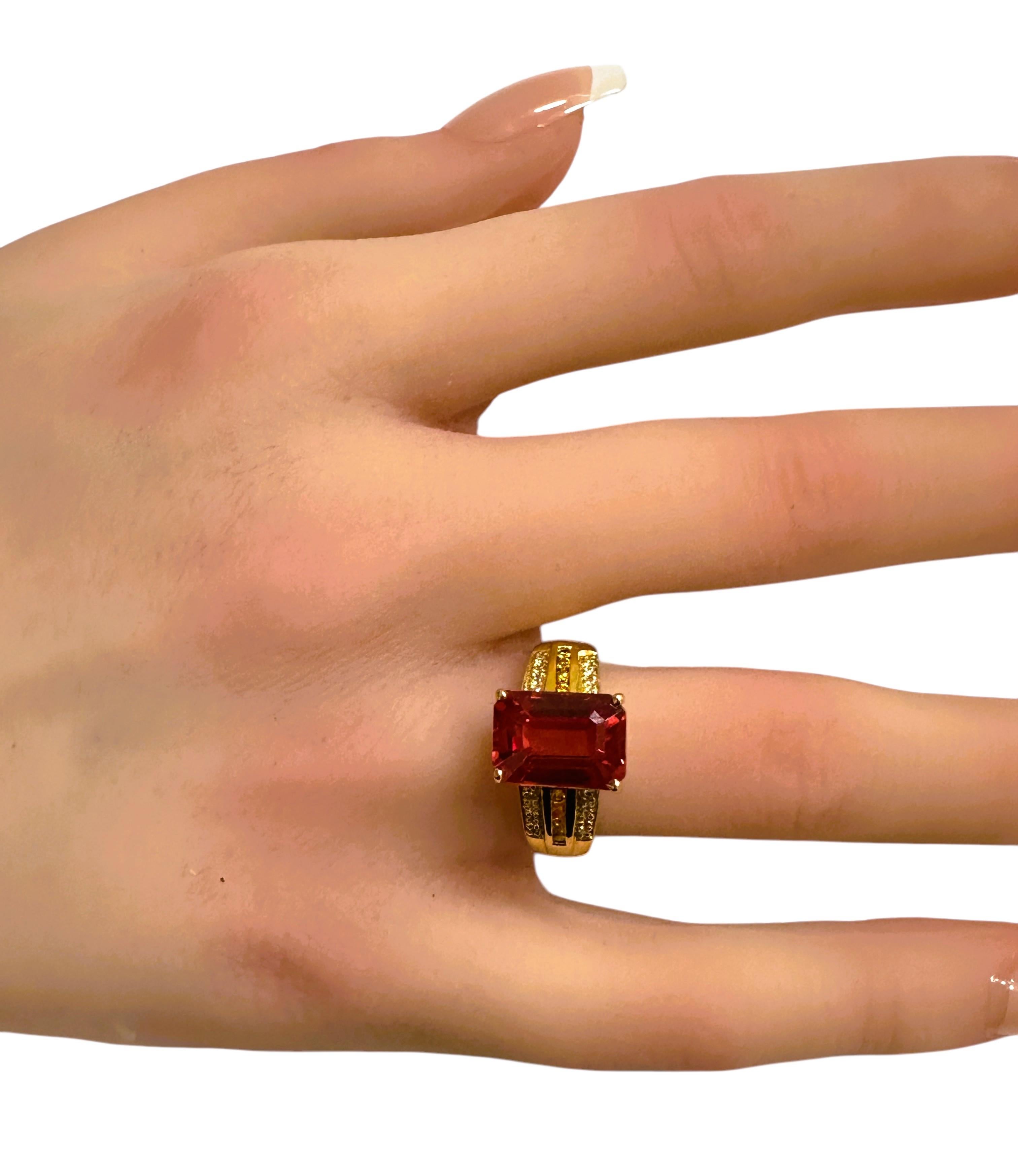 New African 5.14 Ct Orange Sapphire Yellow Gold Plated Sterling Ring For Sale 1