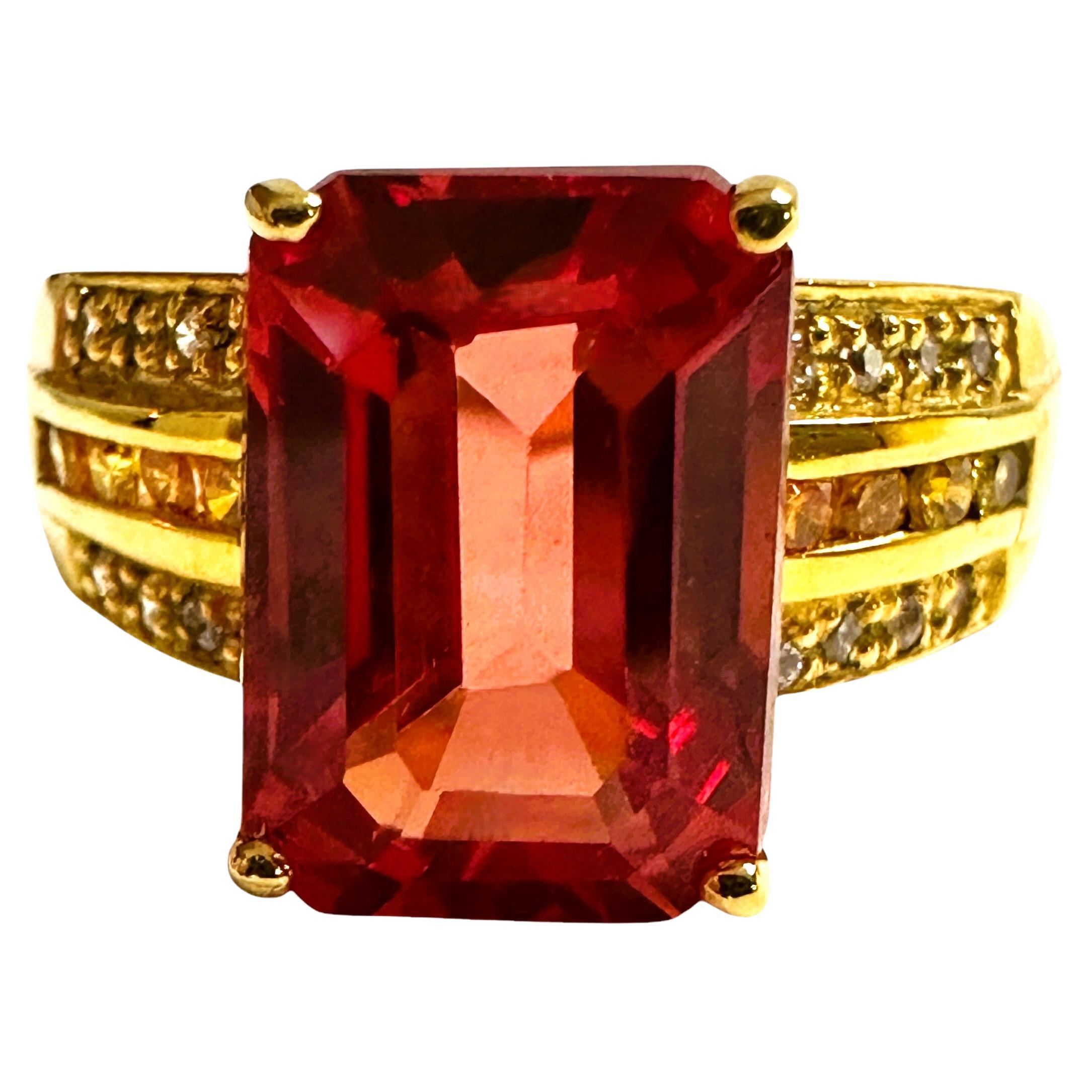 New African 5.14 Ct zaffiro arancione Anello in argento placcato oro giallo