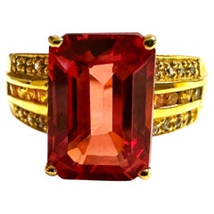 New African 5.14 Ct Orange Sapphire Yellow Gold Plated Sterling Ring