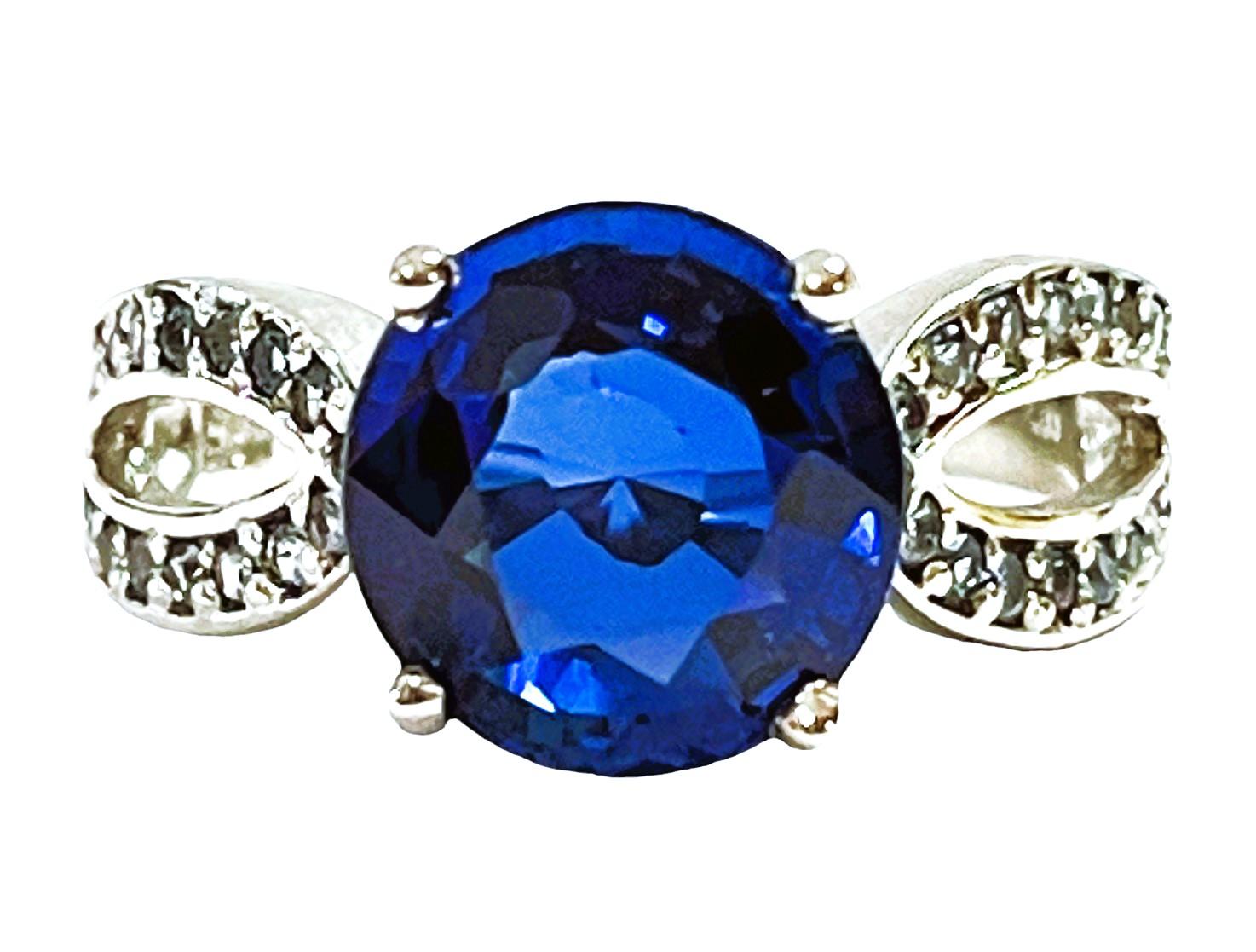 Round Cut New African 5.2 Ct Kashmir Blue & Light Blue Sapphire Sterling Ring