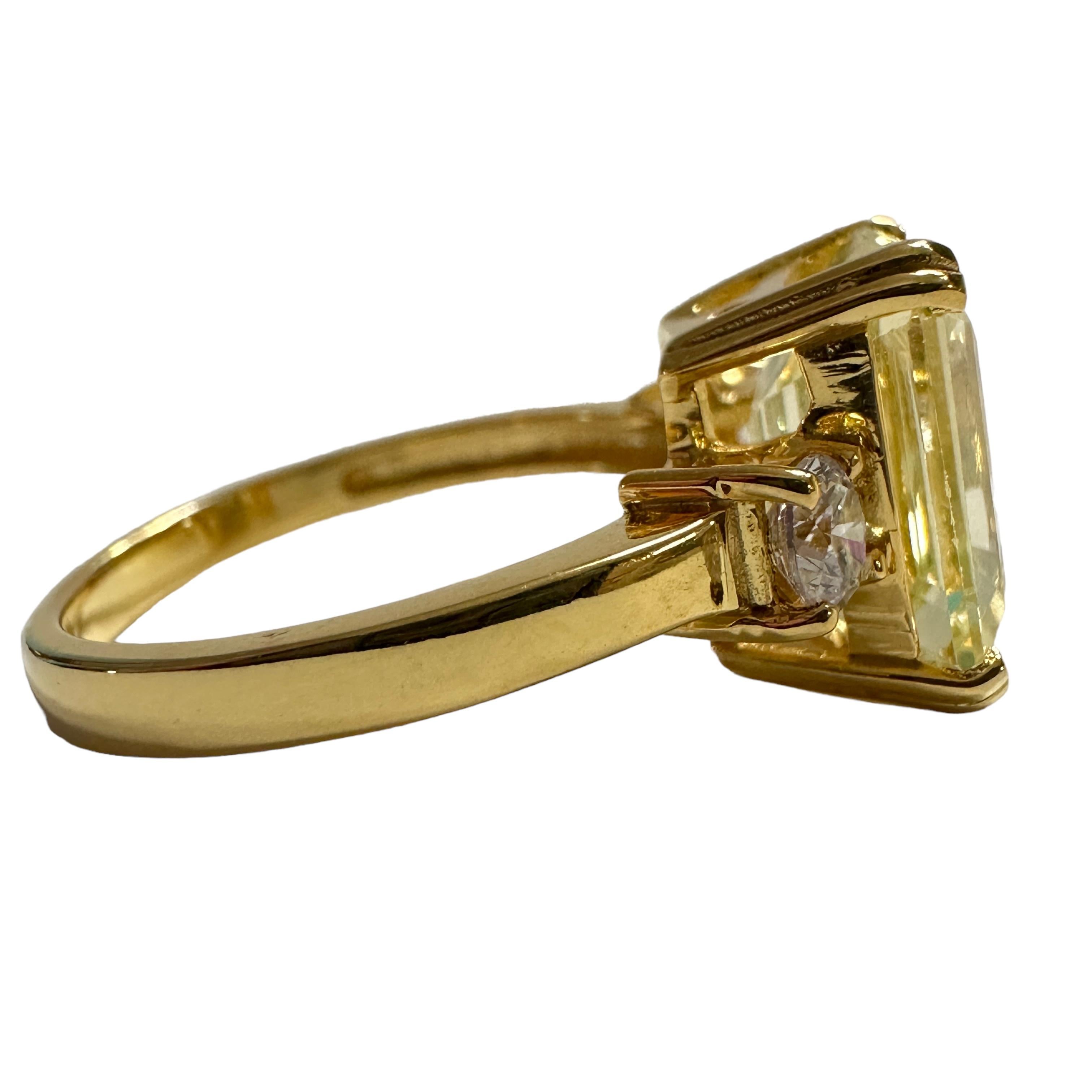 Art Deco New African 5.2 ct Peridot Yellow & White Sapphire YGold Plated Sterling Ring