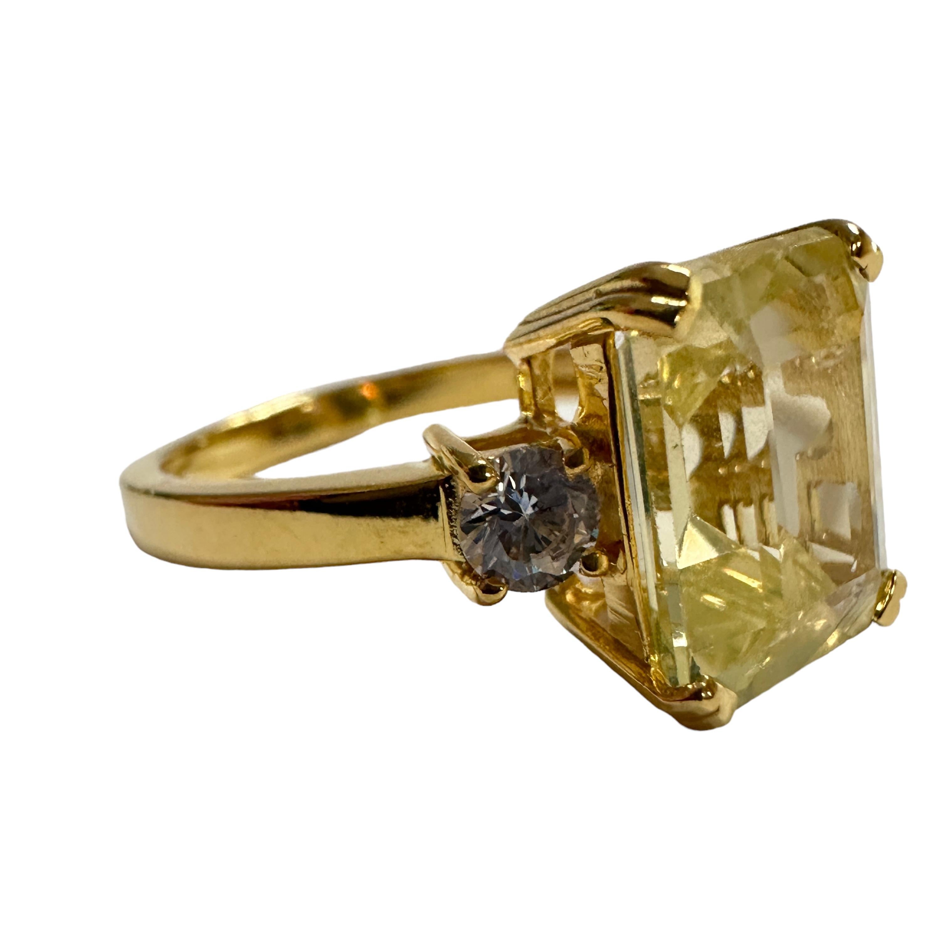 Emerald Cut New African 5.2 ct Peridot Yellow & White Sapphire YGold Plated Sterling Ring