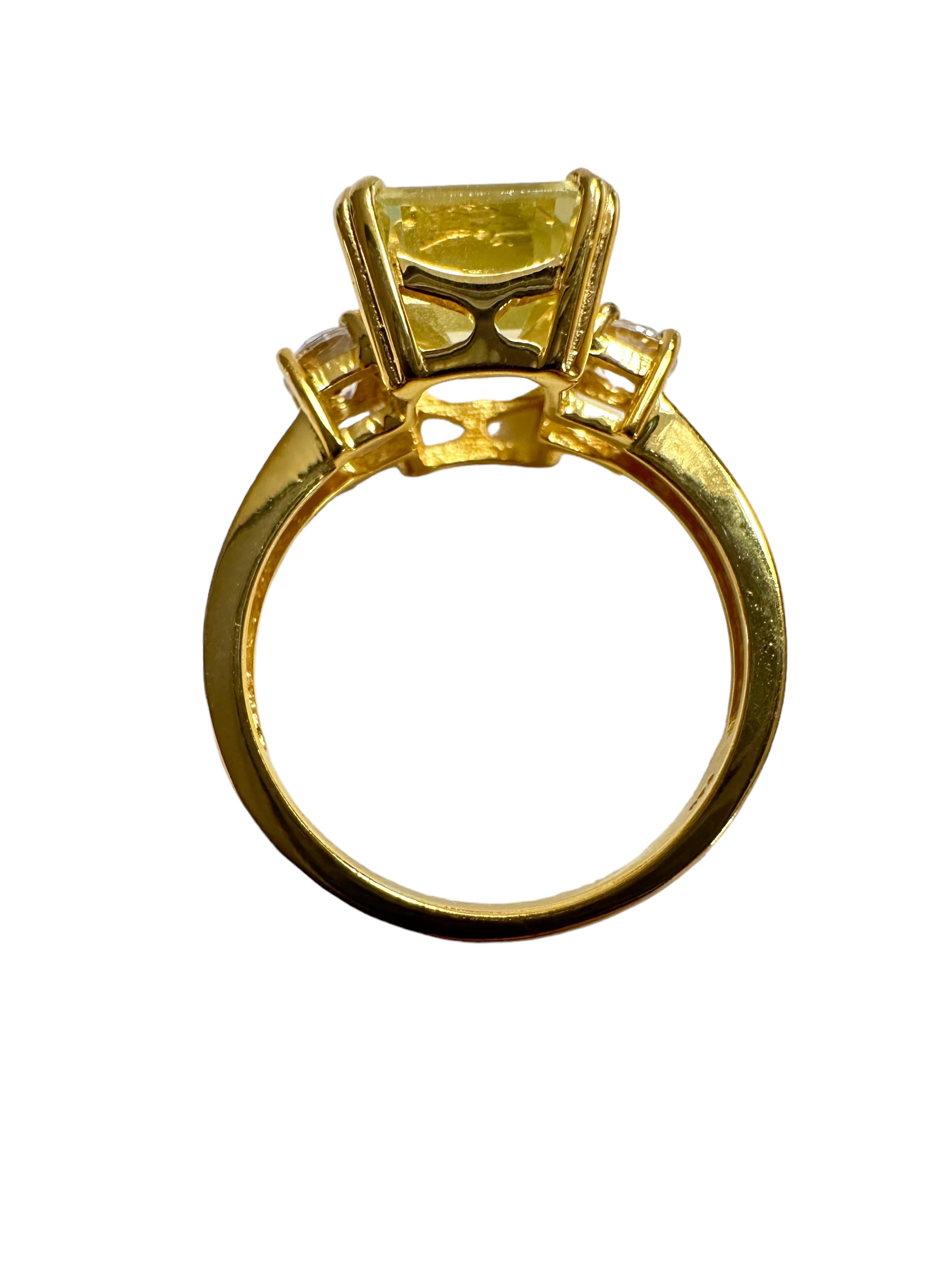 New African 5.2 ct Peridot Yellow & White Sapphire YGold Plated Sterling Ring 1